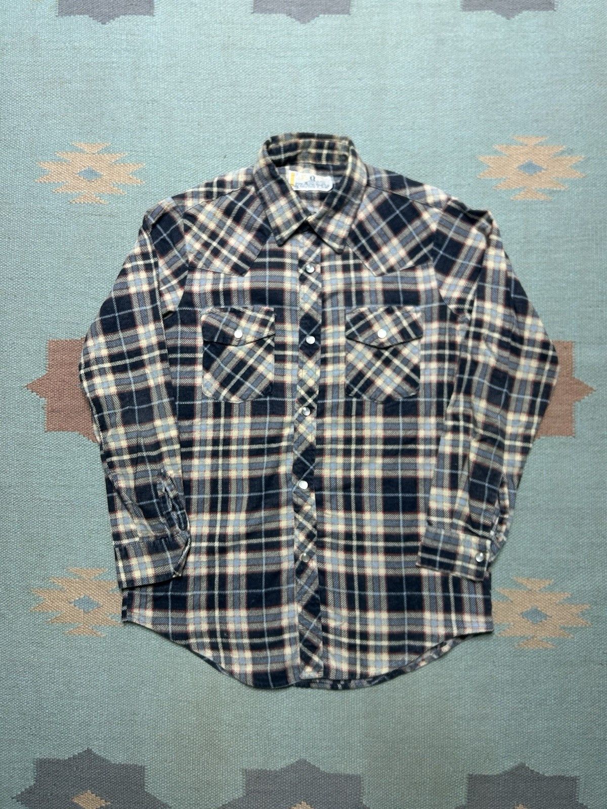 Vintage Vtg 70s pearl snap flannel shirt cotto sanforized plaid S/XS Size US XS / EU 42 / 0 - 1 Thumbnail