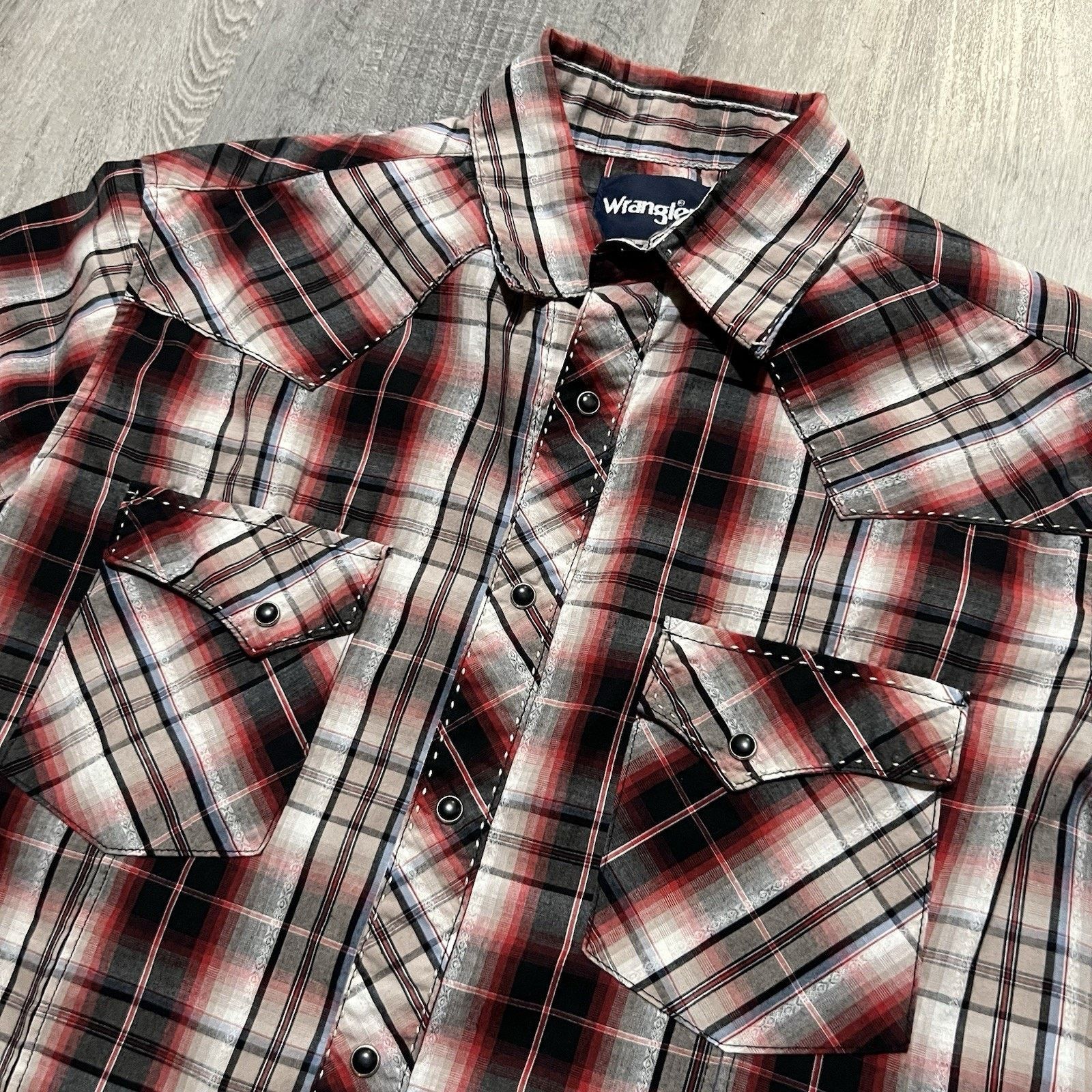 Wrangler Wrangler Black/Red Western Pearl Snap Stitched Plaid M Size US M / EU 48-50 / 2 - 3 Thumbnail