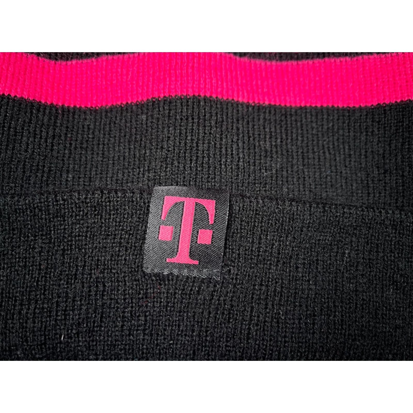 Pinko T-Mobile Beanie Toque Hat Unisex Adults One Size Pink Black 100% Acrylic Knit Logo Ski Pom Beanie Size ONE SIZE - 2 Thumbnail