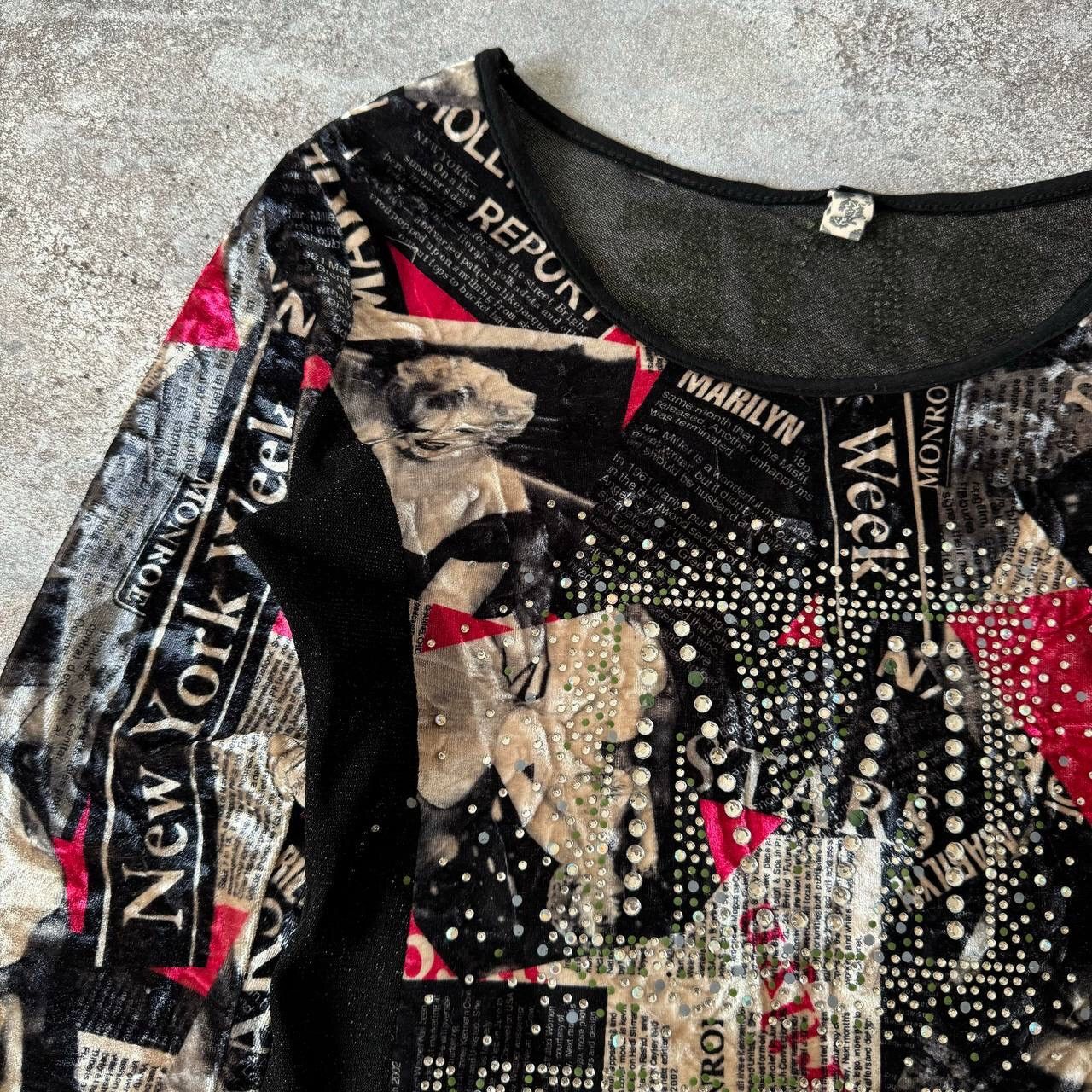 20471120 Y2K Marilyn Monroe Mesh Long Sleeve Top (JPG Gaultier style) Size M / US 6-8 / IT 42-44 - 3 Thumbnail