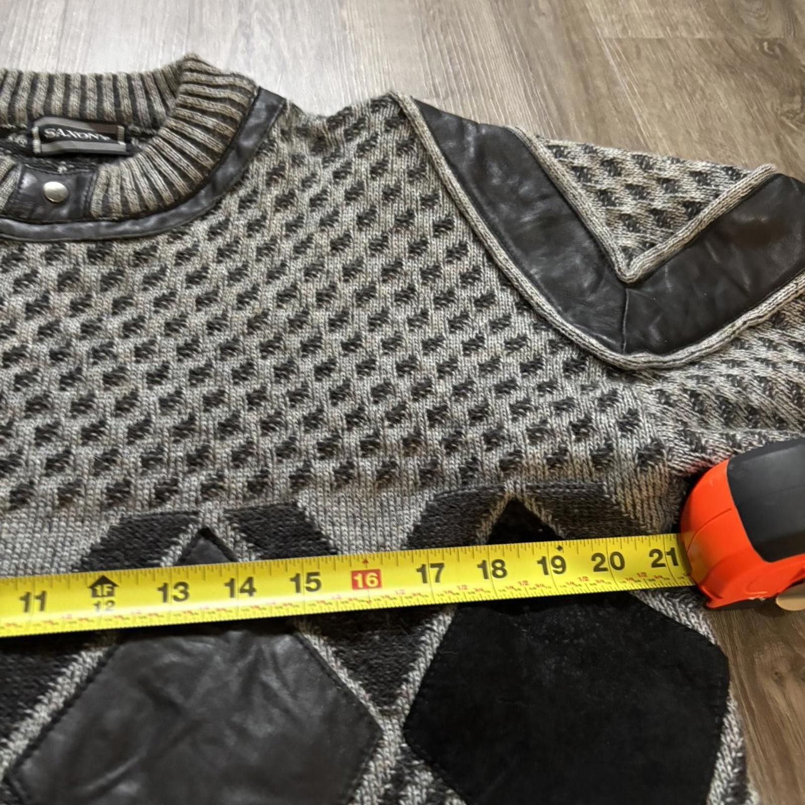 Saxony Vintage Saxony Leather Patched Gray/Black Sweater Size US L / EU 52-54 / 3 - 5 Thumbnail
