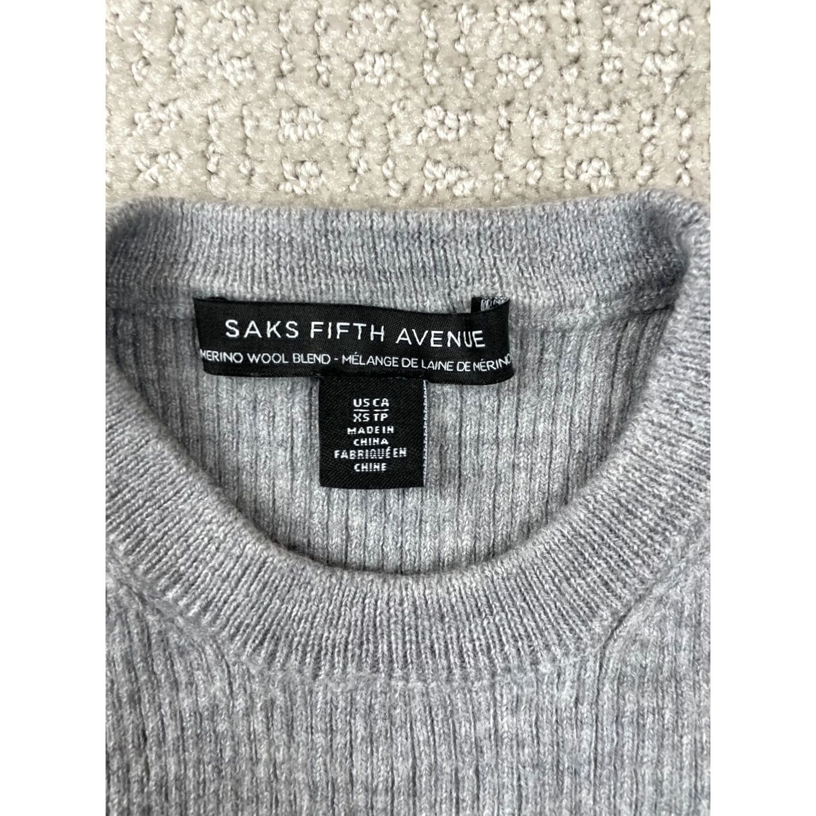 Saks Fifth Avenue Saks Fifth Avenue Sweater Womens XS Merino Wool Blend Gray Ribbed Knit Crew Neck Pullover Long Sleeve Casual Modern Size XS / US 0-2 / IT 36-38 - 4 Thumbnail