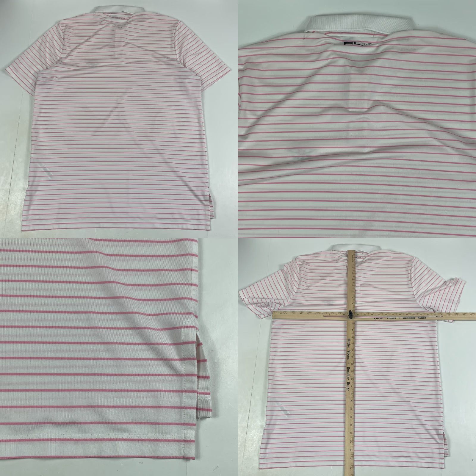 RLX Ralph Lauren VINTAGE RLX Ralph Lauren Polo Shirt Mens Large White Pink Short Sleeve Golfing Stretch Size US L / EU 52-54 / 3 - 8 Thumbnail