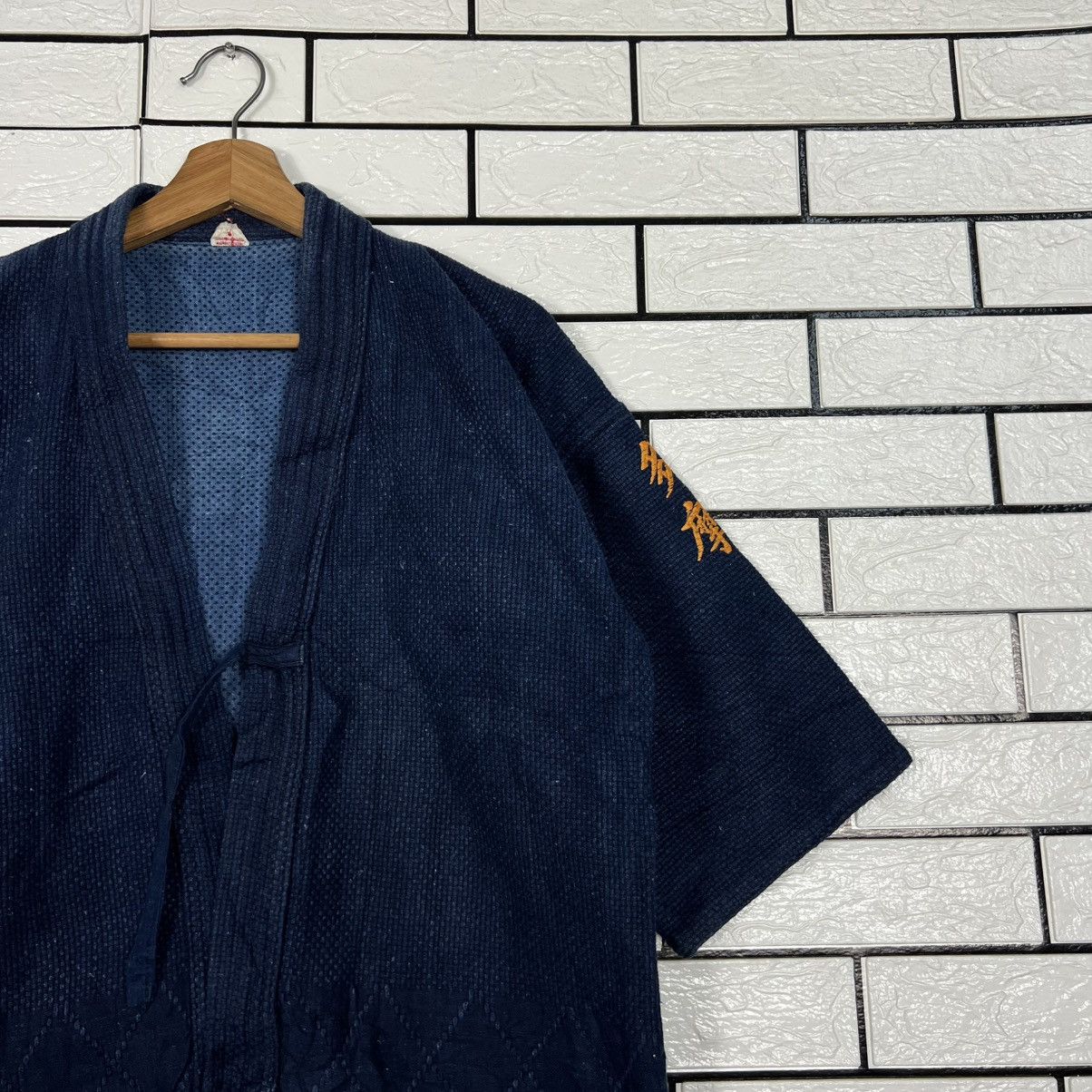 Vintage Japan Indigo Blue Sashiko Thick Weave Kimono #4147-C189 Size US L / EU 52-54 / 3 - 4 Thumbnail
