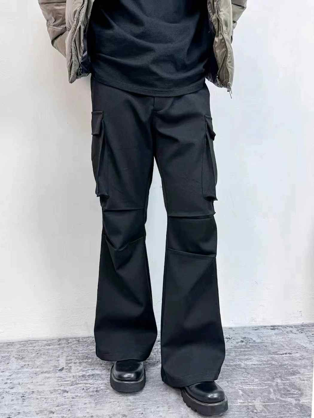 punk utility pleated bootcut flared pants