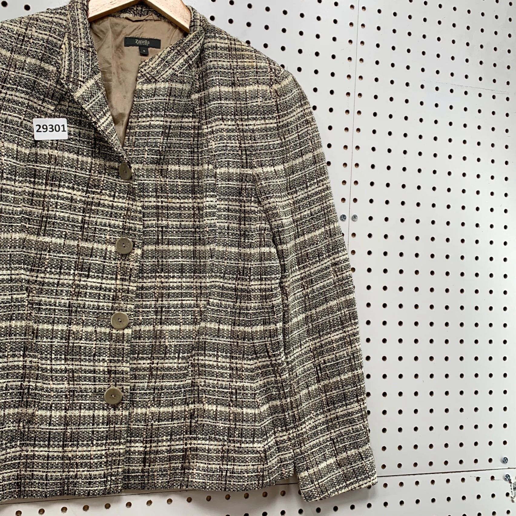 Zanella Zanella Blazer Womens Size 4 Brown Beige Linen Blend Tweed Plaid Italian 17x27 Size S / US 4 / IT 40 - 4 Thumbnail