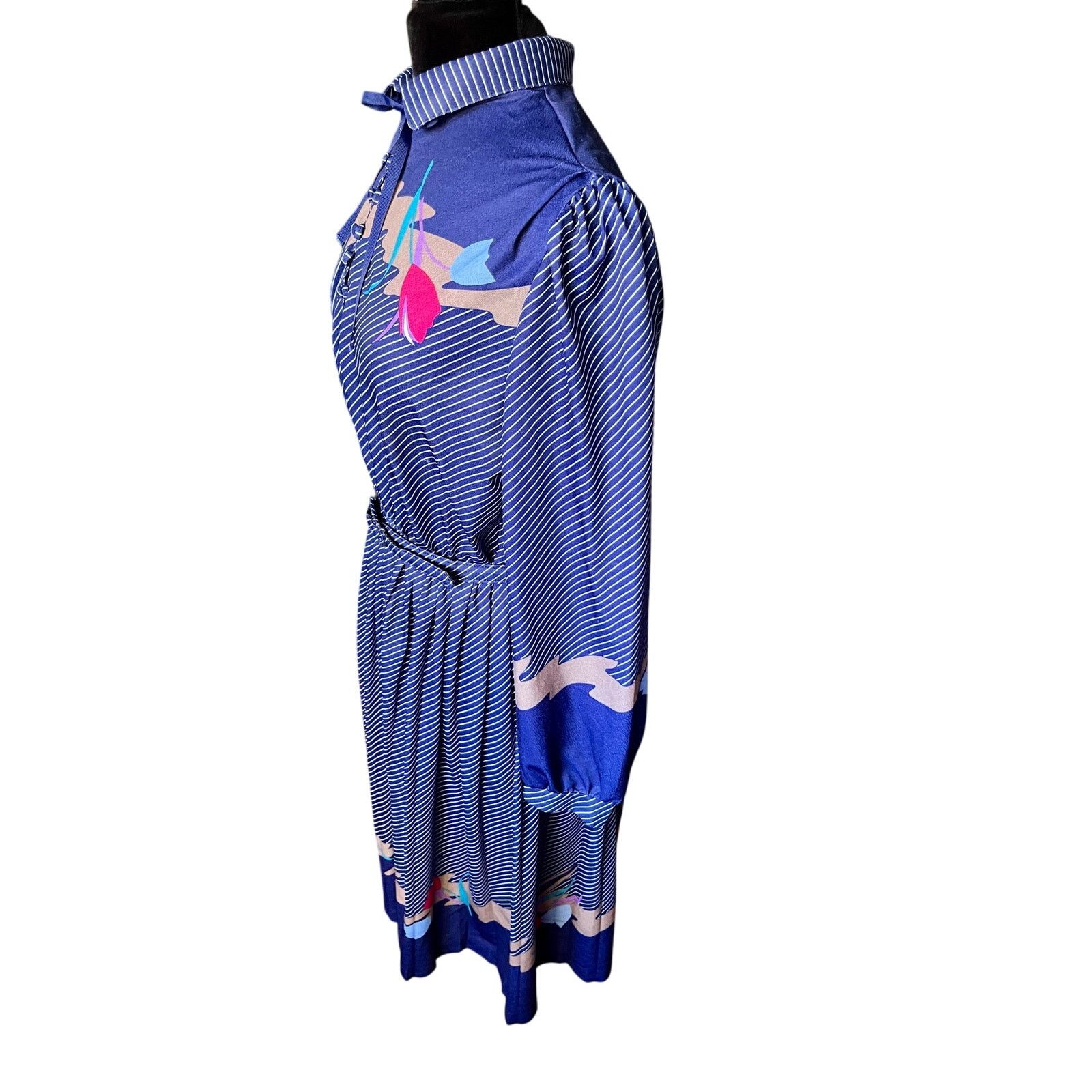 Vintage Vintage 70’s ILGWU Blue Striped Secretary Dress Med Large Size M / US 6-8 / IT 42-44 - 5 Thumbnail