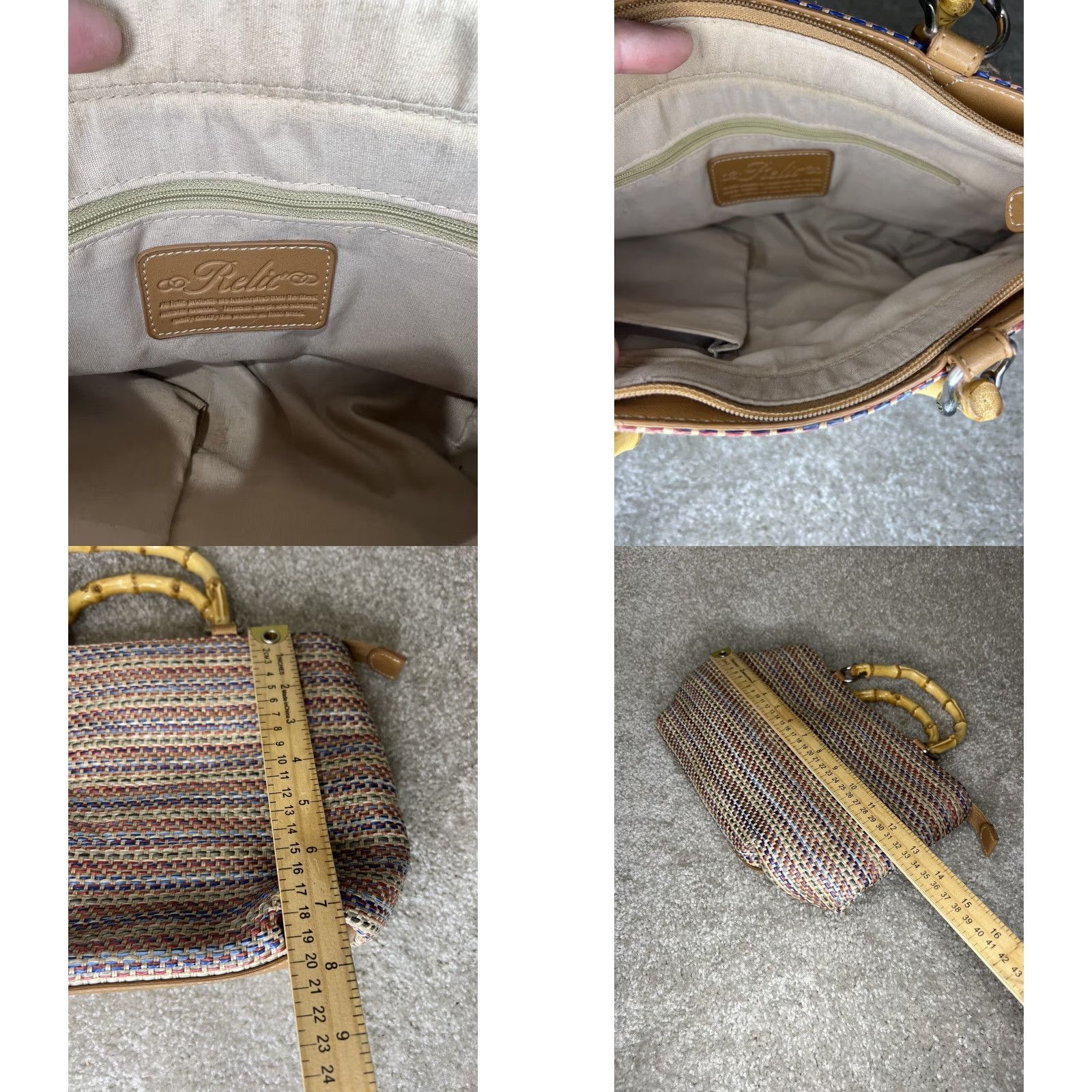 Rainbow VINTAGE Relic Handcrafted Woven Rainbow Threads Bamboo Handle Handbag Size ONE SIZE - 8 Thumbnail