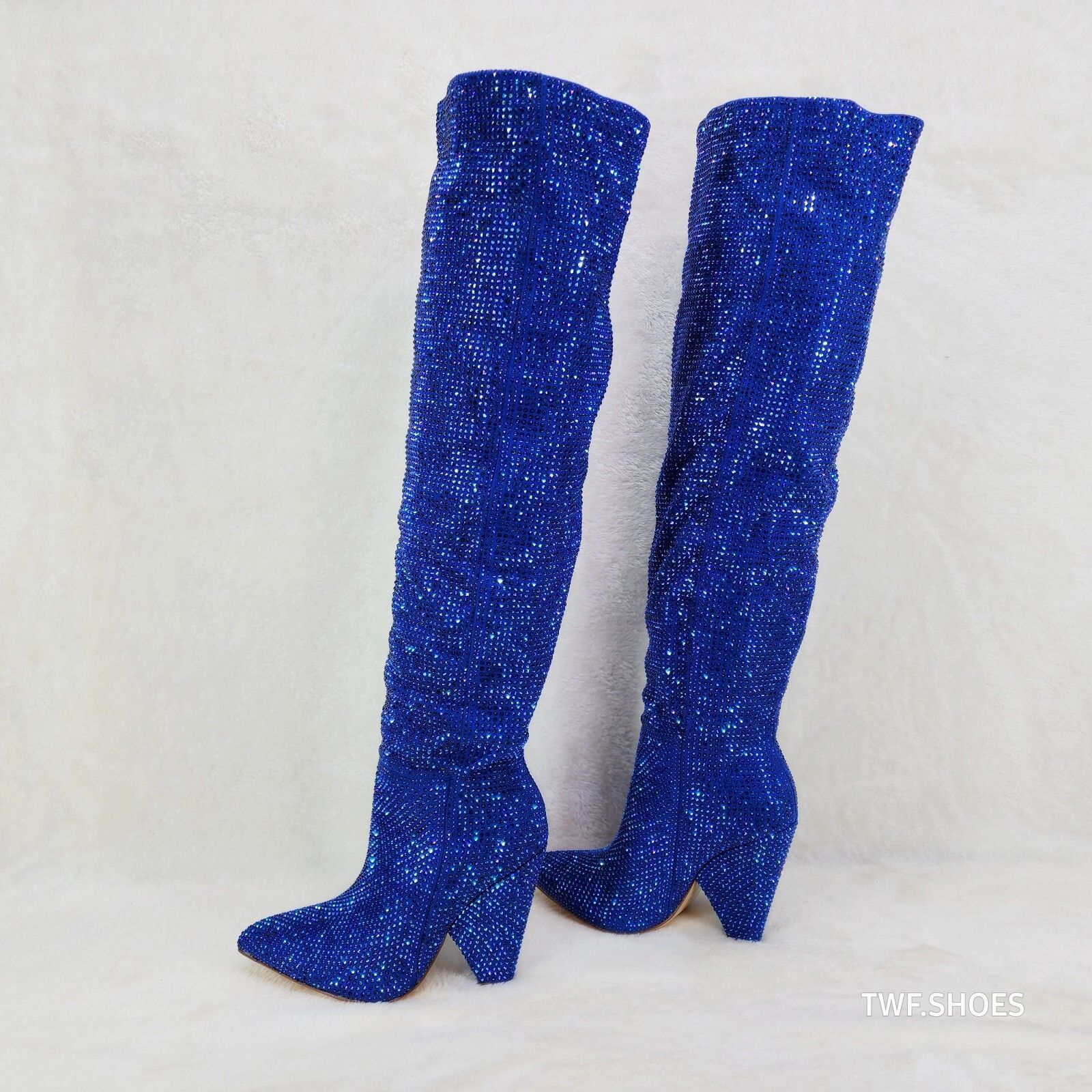 Other New Year Party Blue Rhinestone Thigh boots 4.25" Heels Party Size US 6.5 / IT 36.5 - 2 Thumbnail