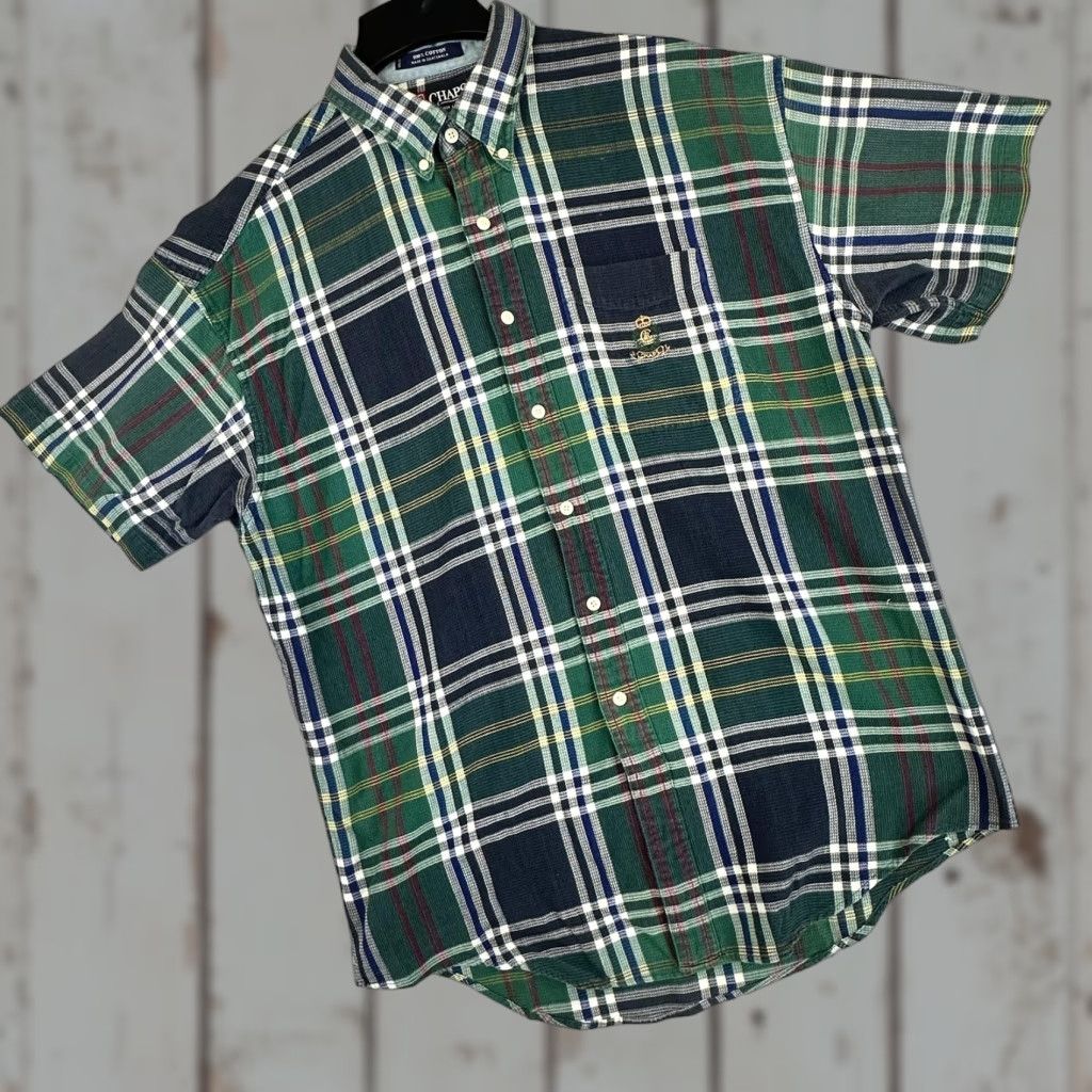 Chaps Chaps Shirt Mens L Plaid Short Sleeve Button-Down Crest Embroidered Cotton Casual Green Size US L / EU 52-54 / 3 - 1 Thumbnail