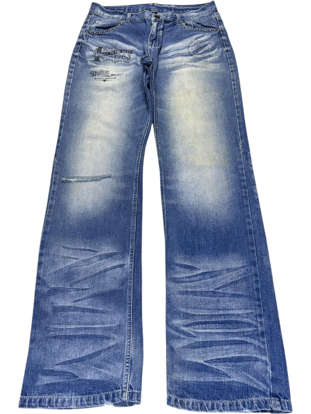 Japanese Brand Vintage Japanese Brand Mud Wash Studded Printed Baggy Jeans Size US 32 / EU 48 - 1 Thumbnail