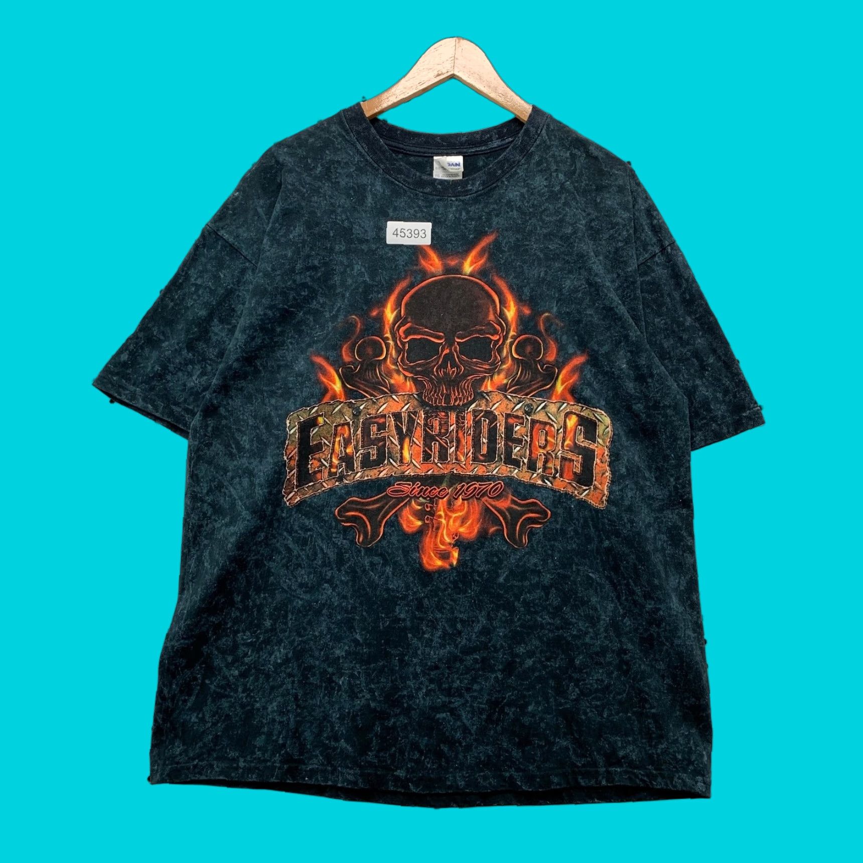 Gildan VINTAGE Easy Rider Skull Flame Shirt Mens XL Black Acid Wash Motorcycle Biker Gildan Cotton Knit Crew Neck Short Sleeve T-Shirt Size US XL / EU 56 / 4 - 1 Thumbnail