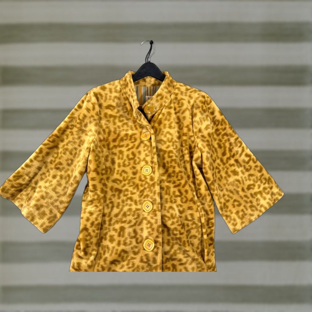 Vintage Ivy Jane Jacket Coat Womens L Yellow Brown Leopard Print Faux Fur Lined USA Made Coat Ladies L Leopard Vintage? Size L / US 10 / IT 46 - 1 Thumbnail