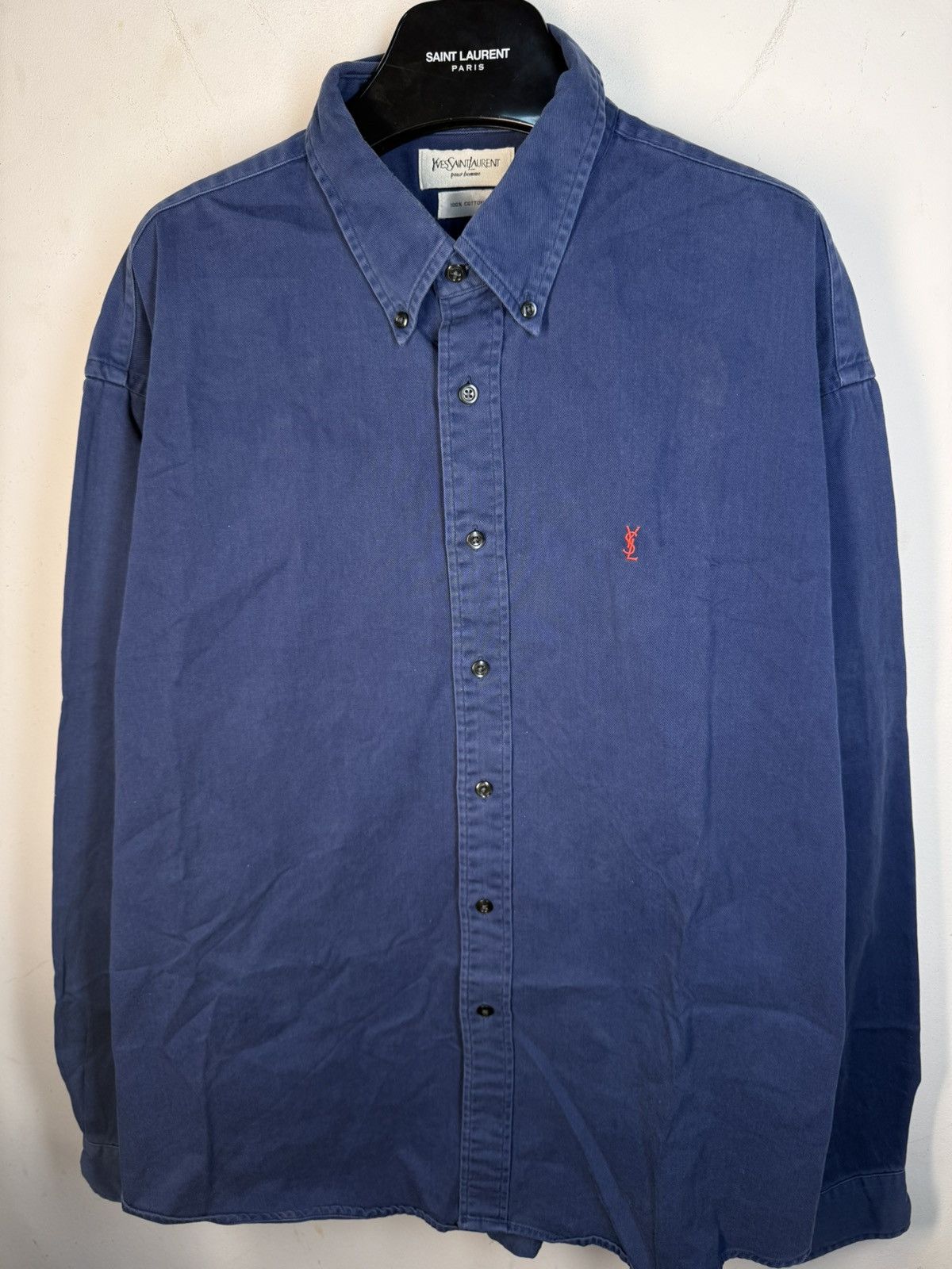 Yves Saint Laurent Blue YSL Shirt Heavy Cotton Vintage Yves Saint Laurent Dress Size US XL / EU 56 / 4 - 12 Thumbnail