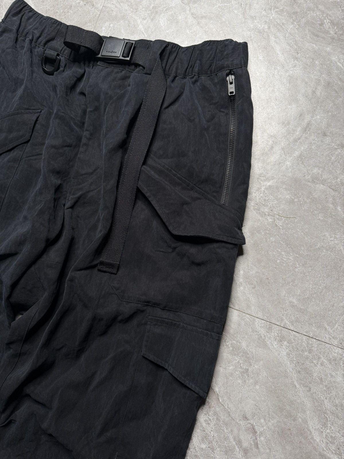 Y-3 Y-3 Washed Black Crinkle Belted Utility Cargo Pants Size US 32 / EU 48 - 4 Thumbnail