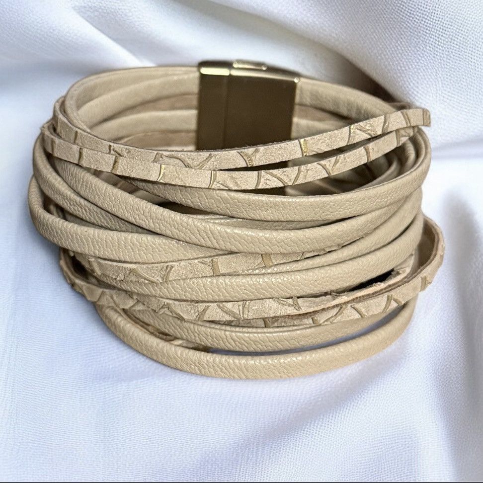 Other Beige multi strand leather strap band bracelet Size ONE SIZE - 1 Thumbnail