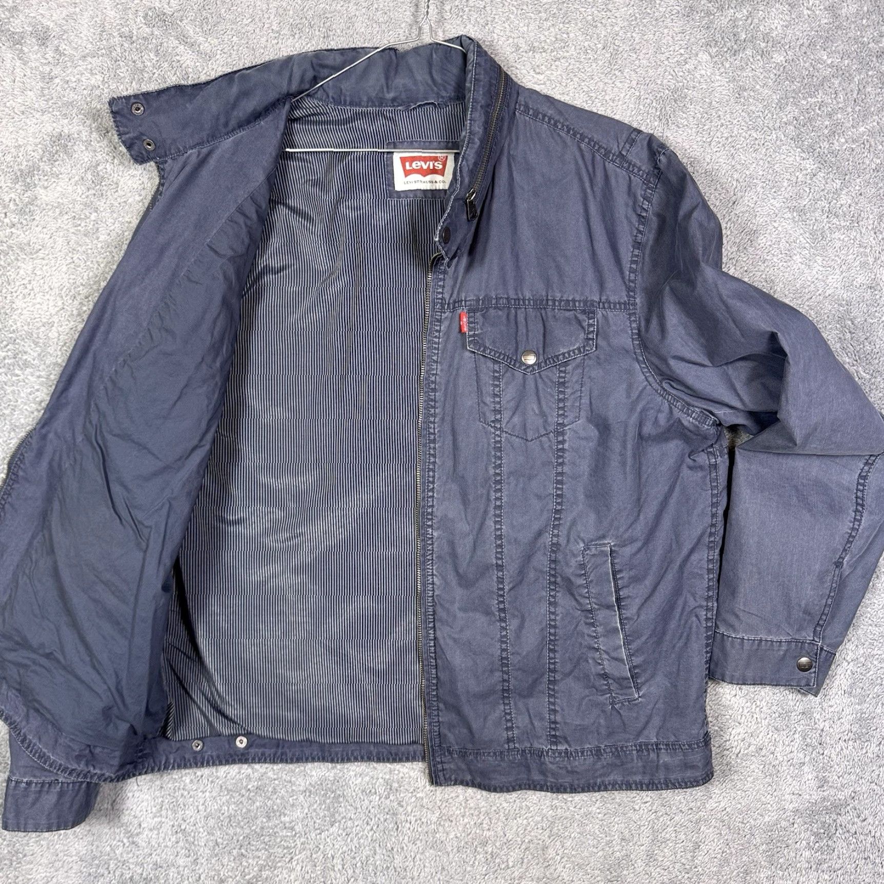 Levi's Levi's Trucker Jacket Men XL Field Chore Canvas Full Zip Hood Hickory Stripe Zip Up Size US XL / EU 56 / 4 - 2 Thumbnail