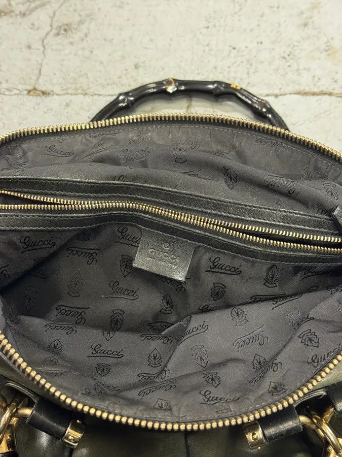 Gucci 2000s Gucci Dark Green & Black Eroded Bamboo Handle Bag Size ONE SIZE - 15 Thumbnail