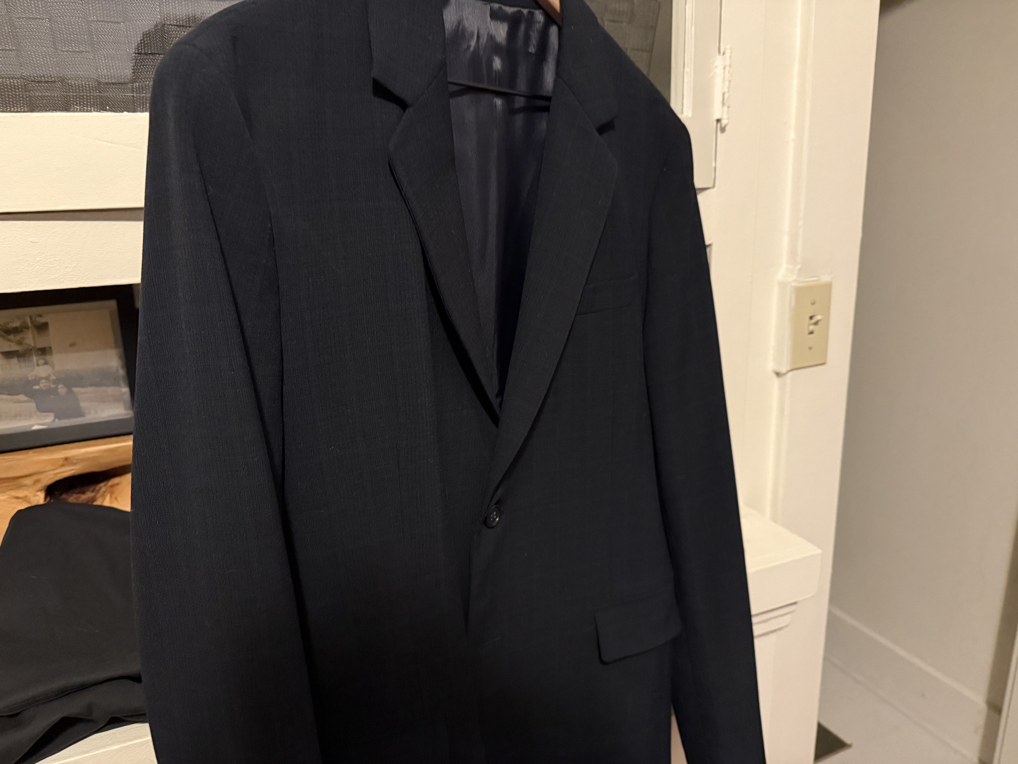 Zara Dark Navy checked blazer Size 40R - 2 Thumbnail