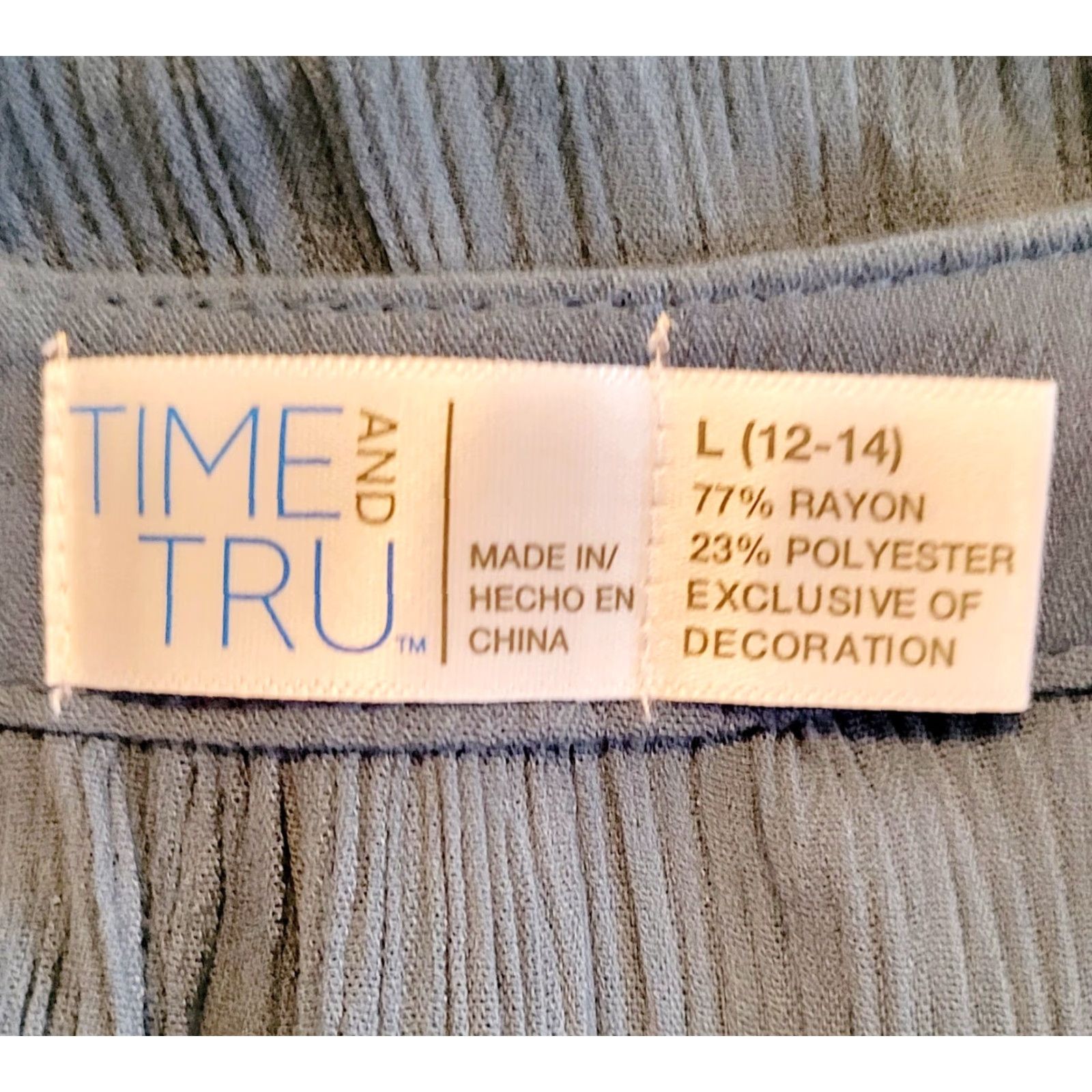 Vintage Time & Tru Dress Faded Teal Crinkle Cold Shoulder Embroidered Knee Length Boho L Women's Shirt? Size L / US 10 / IT 46 - 5 Thumbnail