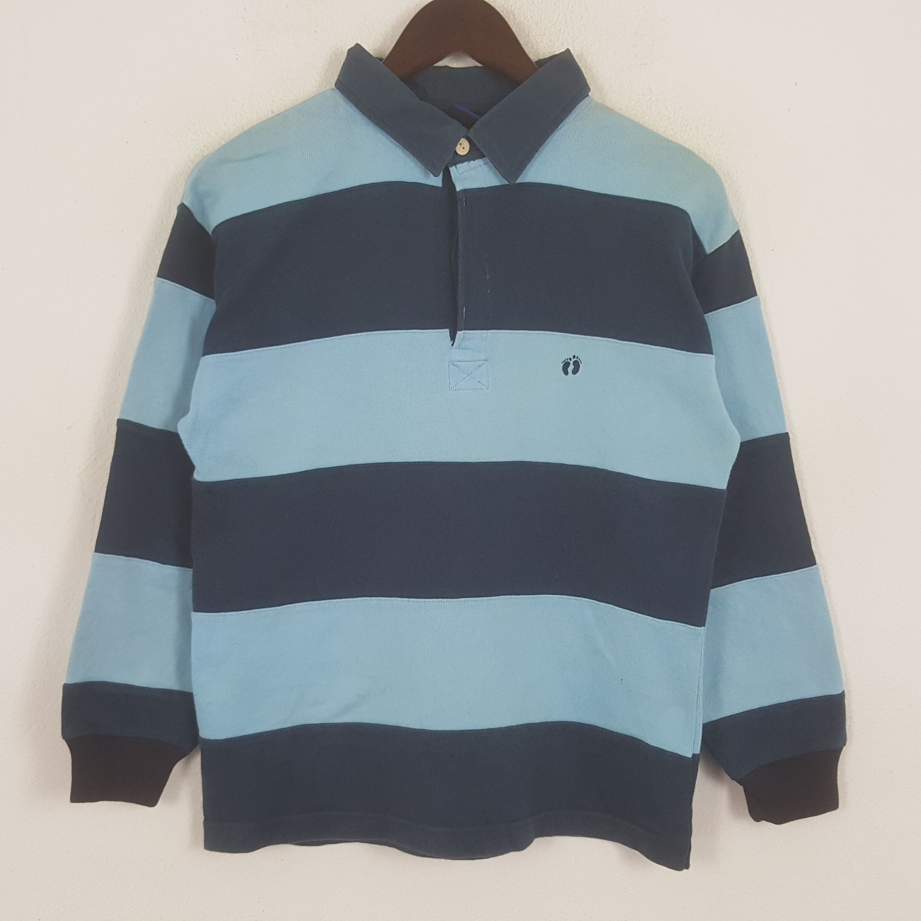 Vintage Hang Ten Striped Polo Long Sleeve Shirt