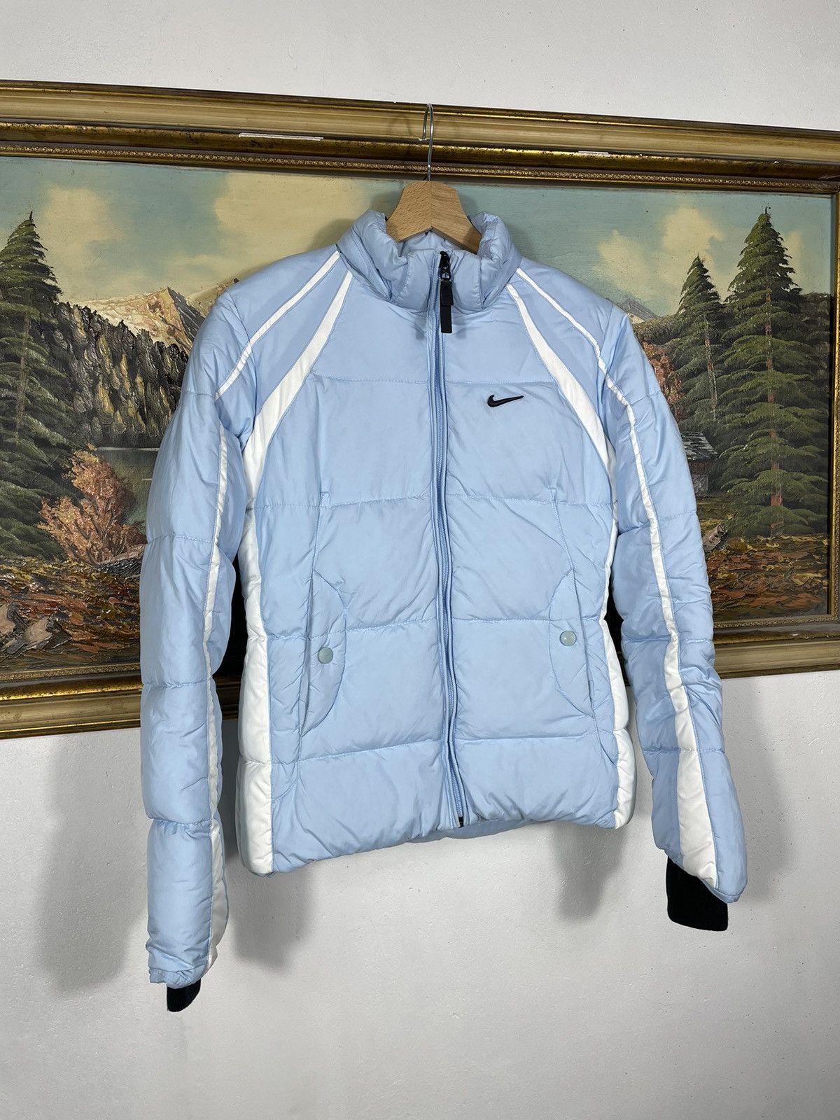 Nike × Vintage Nike Small Swoosh Zip Hoodie Blue Y2k 00s Retro Winter Warm Size XS / US 0-2 / IT 36-38 - 2 Thumbnail
