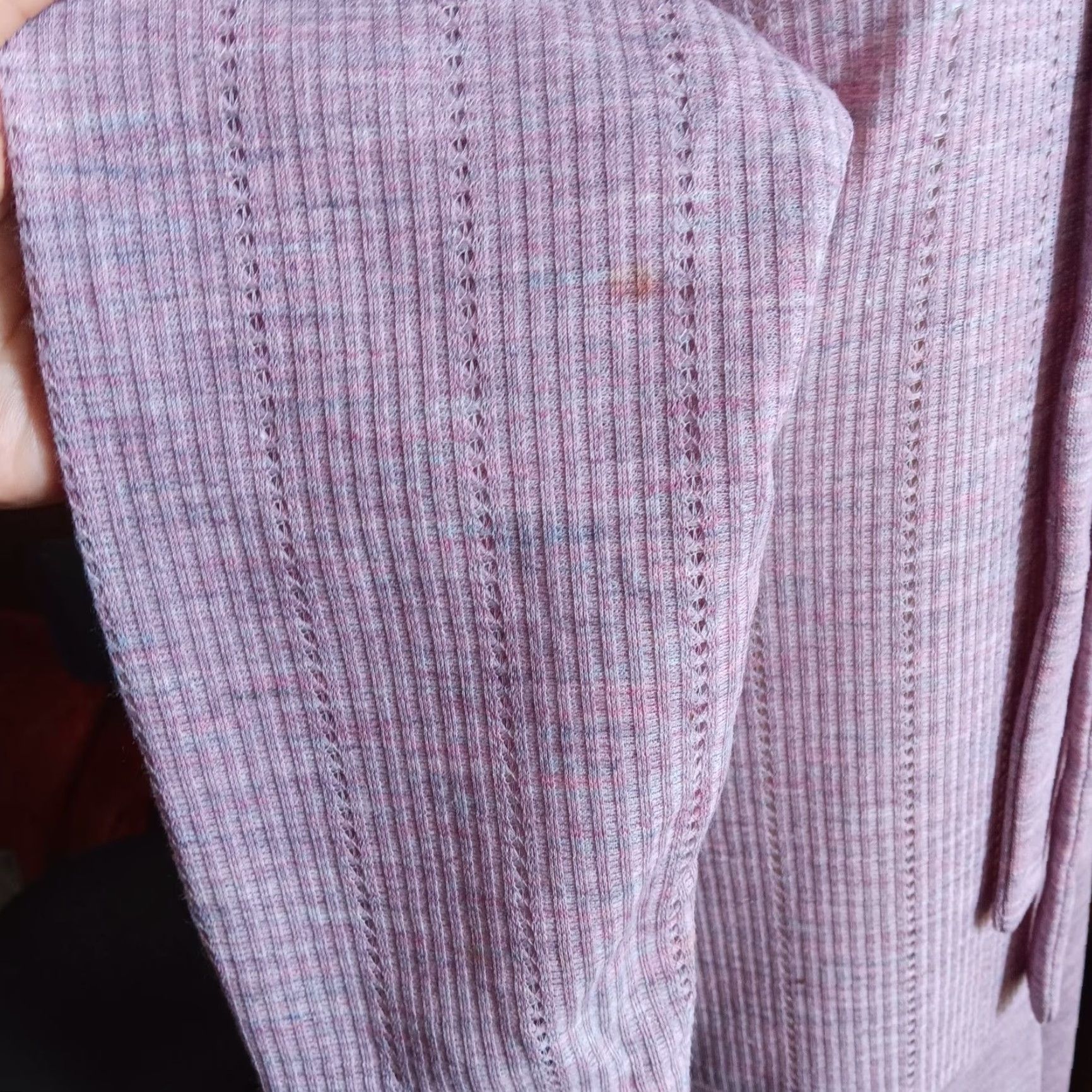 VINTAGE Lady Blair Pink Textured Knit Long Sleeve Dress Tie Neck Size 14 1970s Womens