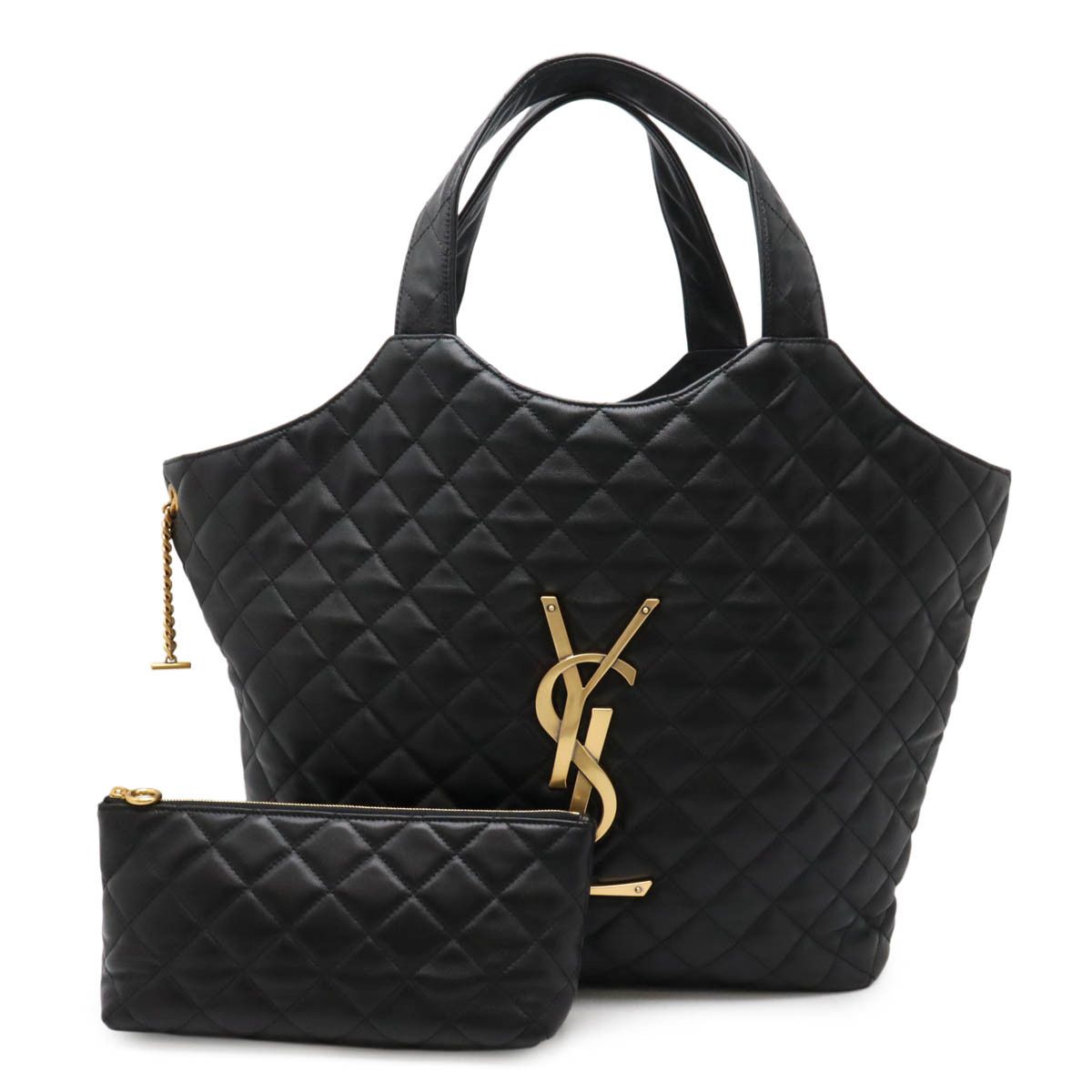 YVES Saint Laurent Icare Maxi Shopping Lambskin Tote Bag Leather Tote Bag 698651 in Black, Women's
