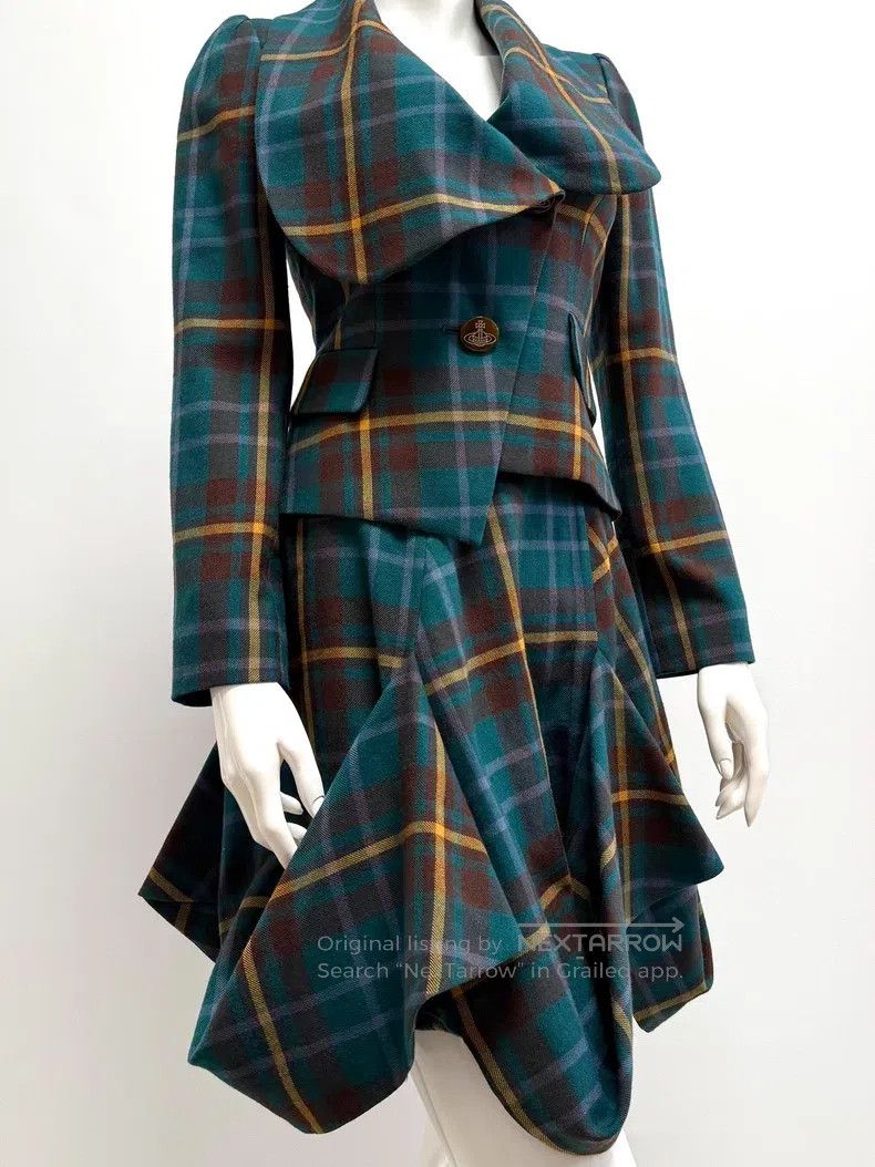 Vivienne Westwood Vivienne Westwood Blue-green checkered suit, heart-neck as Size L / US 10 / IT 46 - 4 Thumbnail