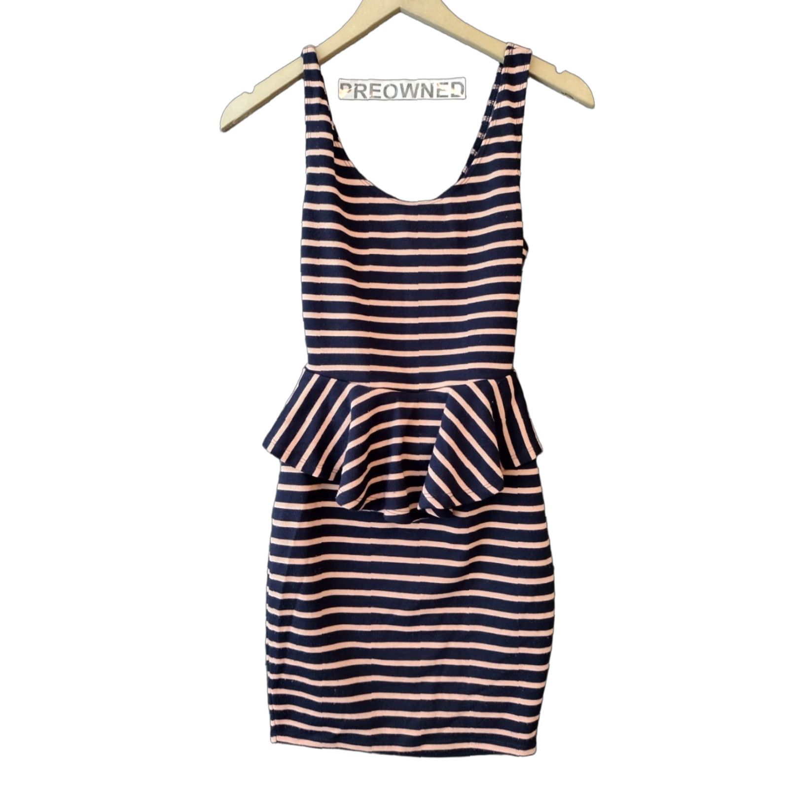 Vintage Love, Fire Striped Sleeveless Peplum Dress Back Open Tan/Blue Size S Size S / US 4 / IT 40 - 1 Thumbnail