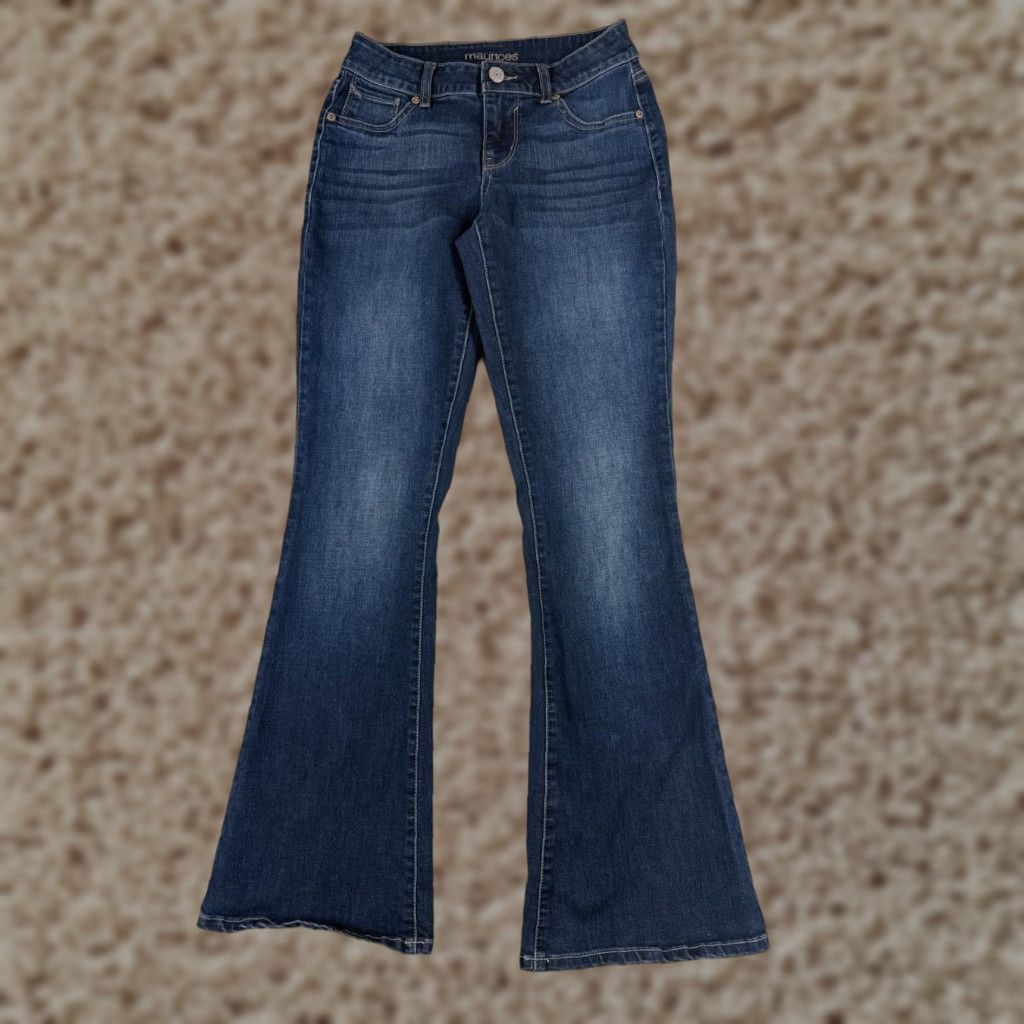 Vintage Maurices Women's Flared Jeans 24 Blue Denim Low Rise Cotton Blend 24x32 Size 42" / US 20 - 1 Thumbnail
