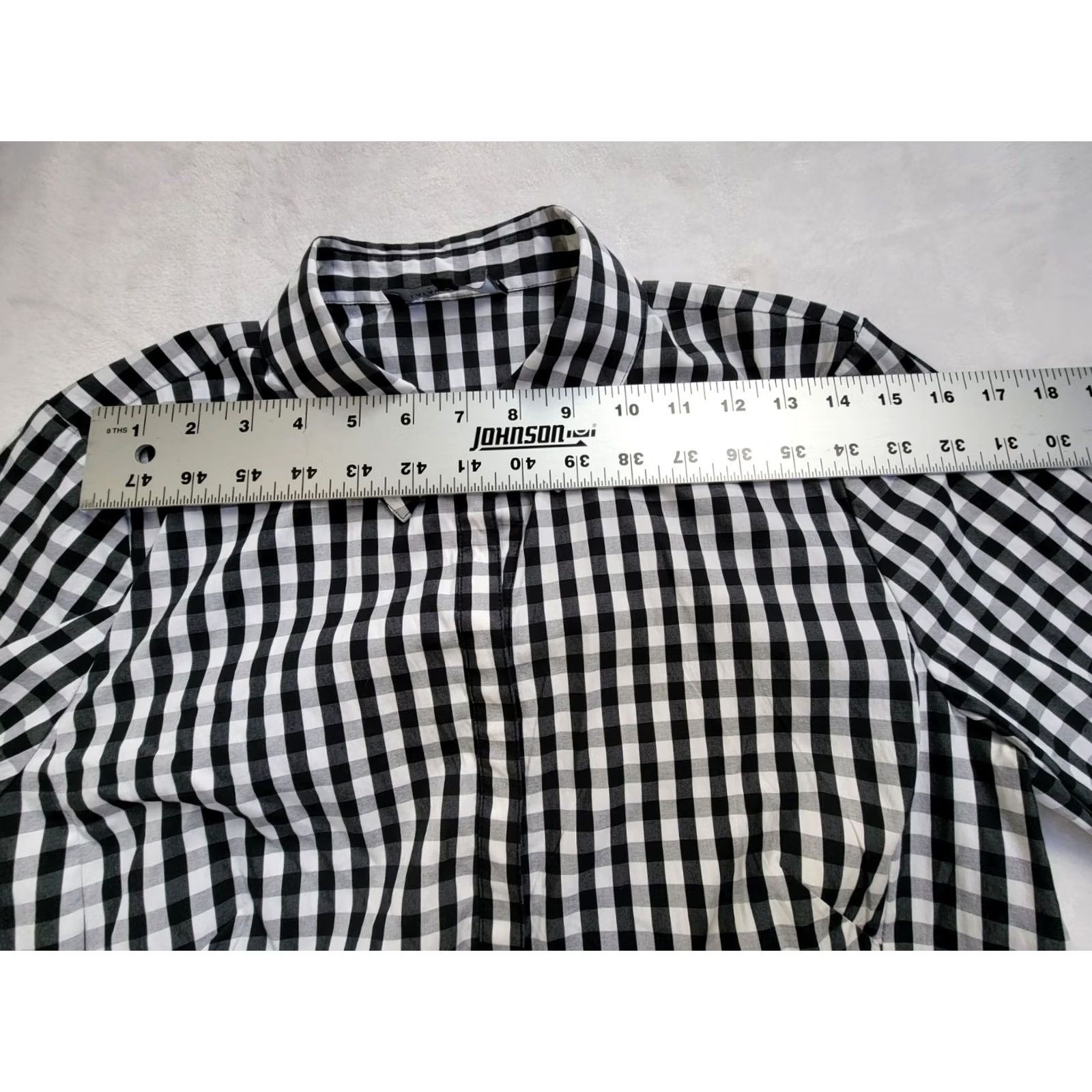 Vintage Lafayette 148 Women's Leigh Gingham 3/4 Sleeve Button Up Shirt Black/White 8 Size M / US 6-8 / IT 42-44 - 5 Thumbnail
