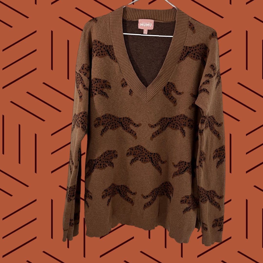 Vintage Mumu Gilligan Sweater Womens S Brown Jumping Cheetah Knit Jumper Size S / US 4 / IT 40 - 1 Thumbnail