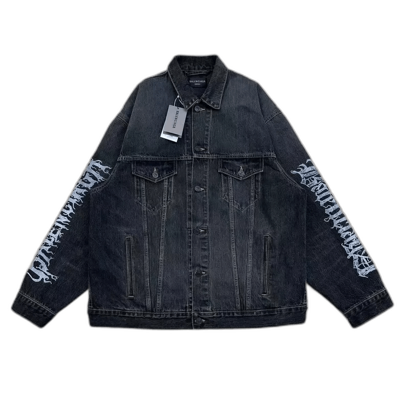 Balenciaga Balenciaga Graffiti Logo Denim Jacket XS-2505 Size US XS / EU 42 / 0 - 1 Thumbnail