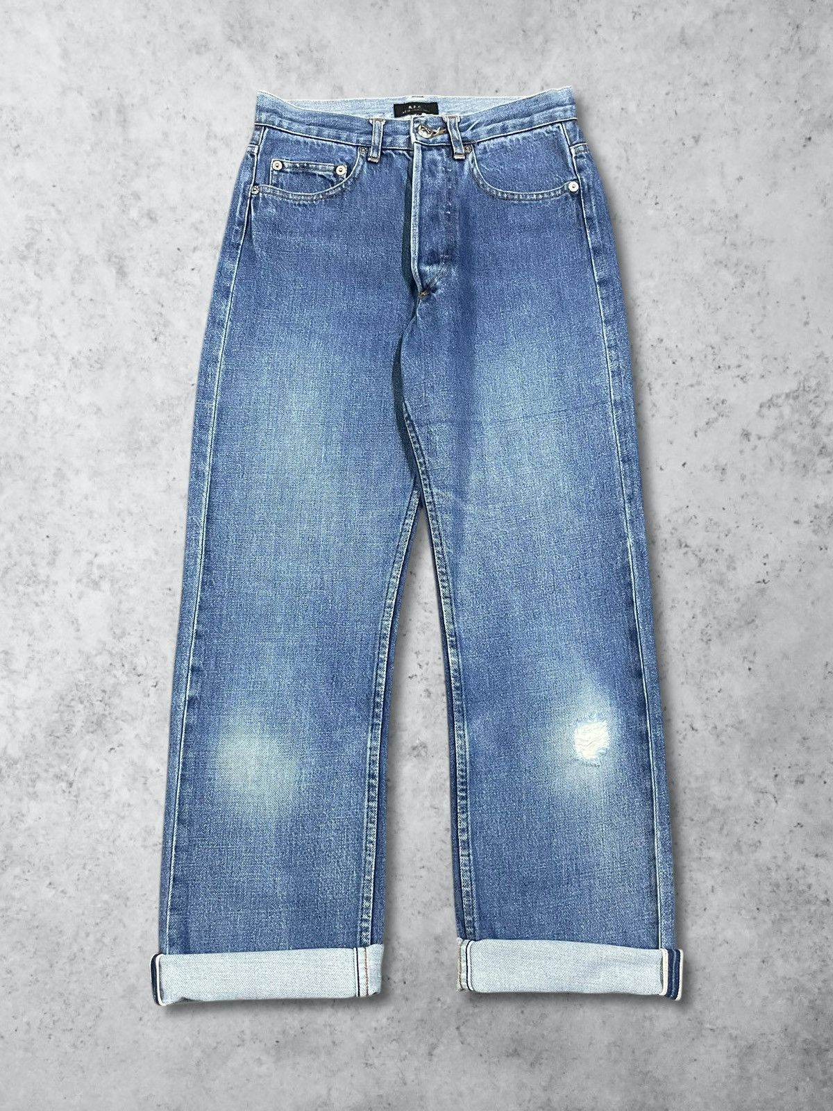 A.P.C. Vintage A.P.C Selvedge Button Fly Straight Frayed Blue Jeans Size 27" / US 4 / IT 40 - 2 Thumbnail