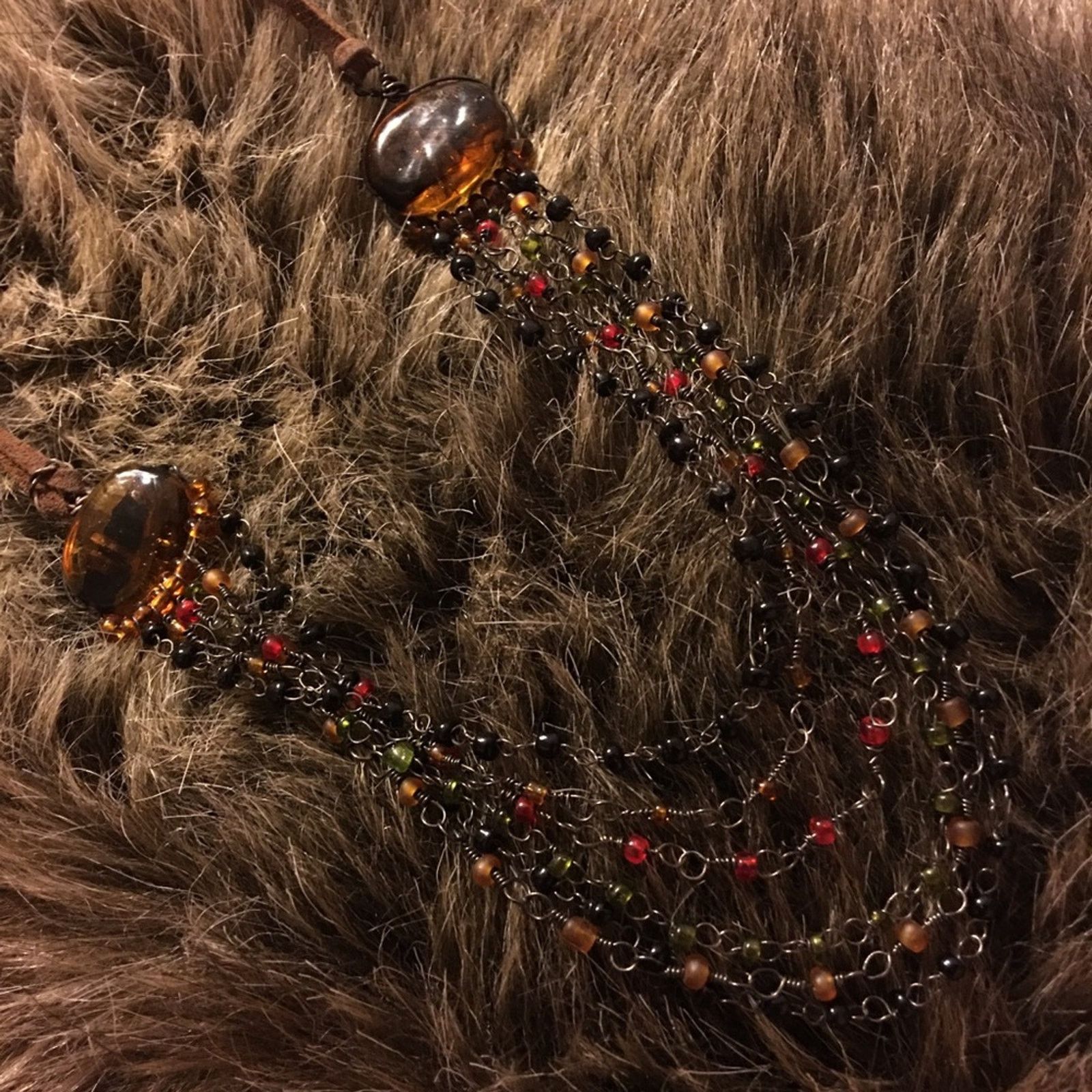 Vintage Vintage suede cord glass cabochon necklace Size ONE SIZE - 6 Thumbnail