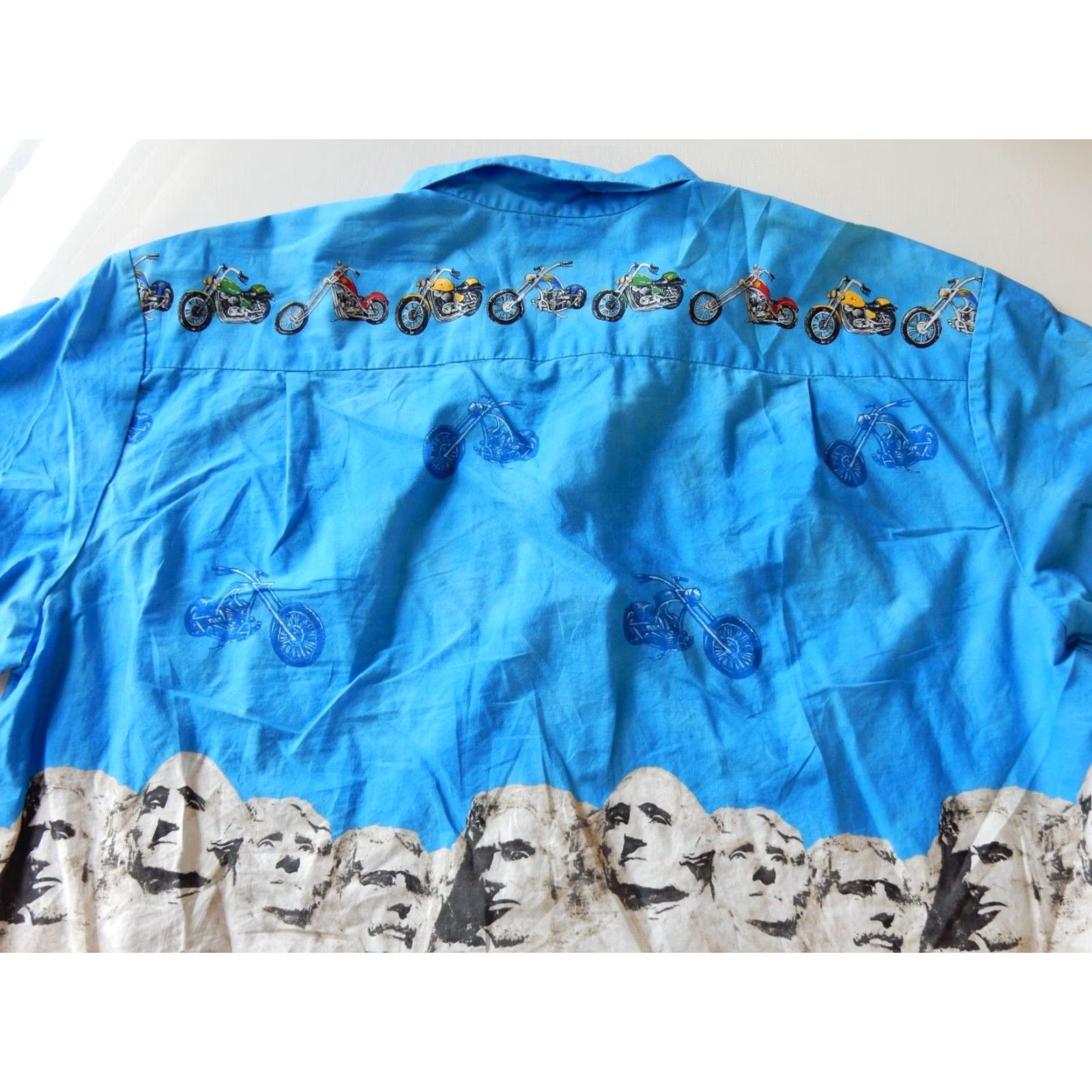 Vintage VINTAGE Ky's Men's Hawaiian Shirt 3XL Short Sleeve Cotton Blue Mount Rushmore Motorcycles Size US XXL / EU 58 / 5 - 3 Thumbnail