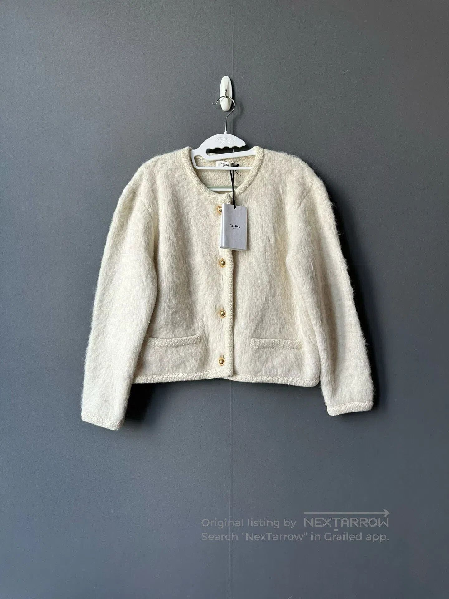 Celine CELINE Cream White Gold Button Mohair Coat| Size L / US 10 / IT 46 - 1 Thumbnail