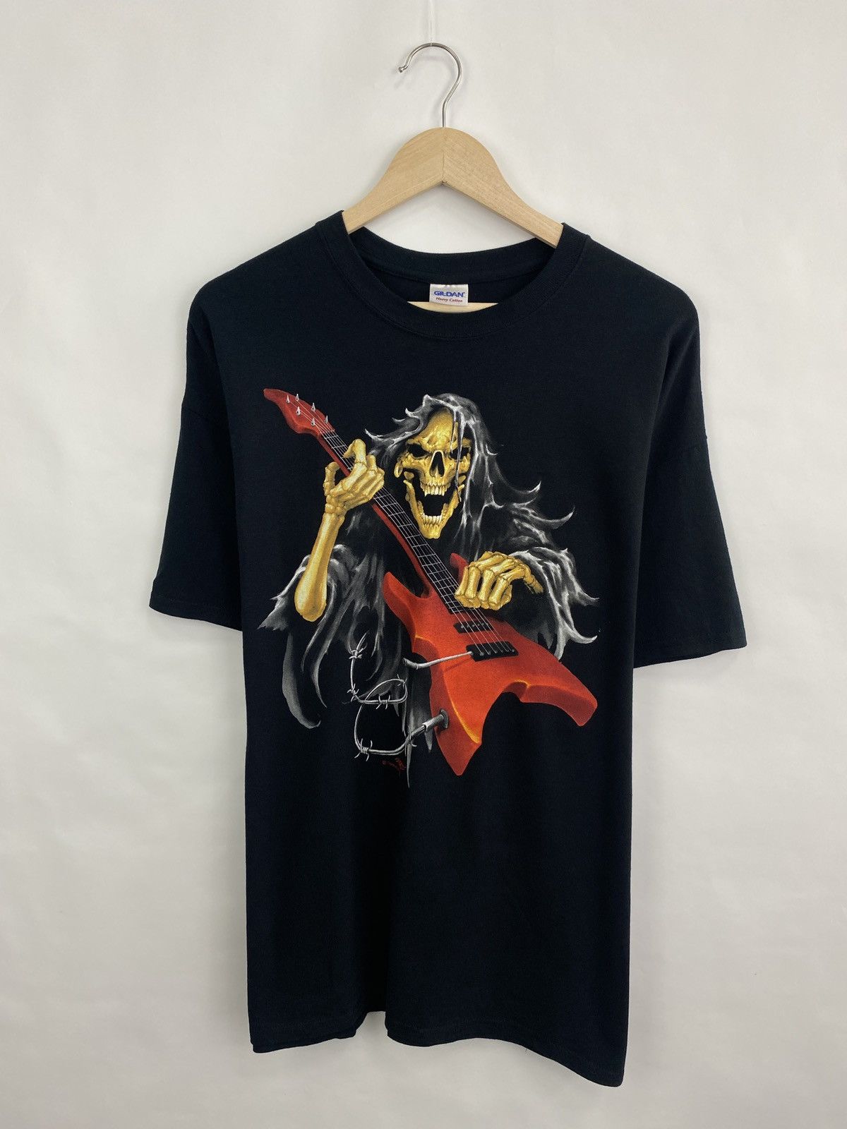 Gildan 🇺🇸💀🎸 Vintage Y2K Rock Skeleton Skull Guitar T-Shirt Rare Size US XL / EU 56 / 4 - 3 Thumbnail