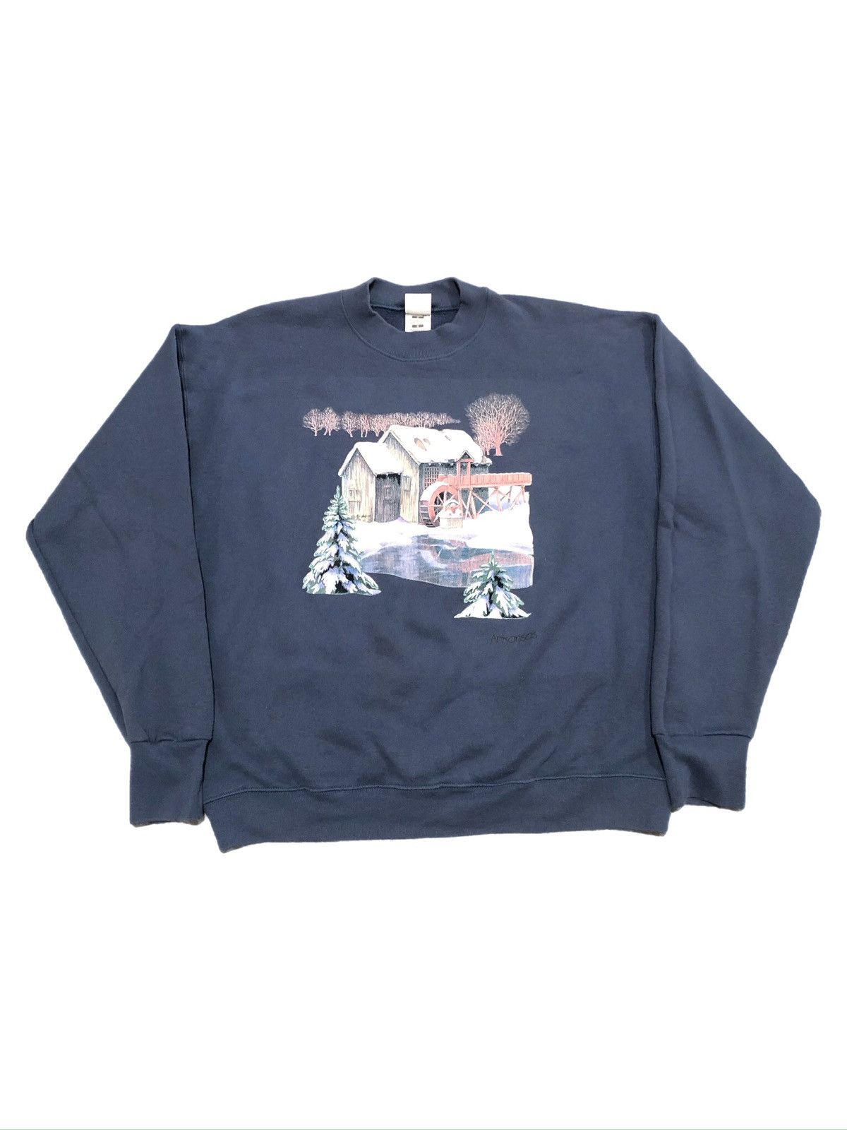 Vintage 90s Arkansas The Old Mill at Wintertime Sweatshirt Size L / US 10 / IT 46 - 1 Thumbnail