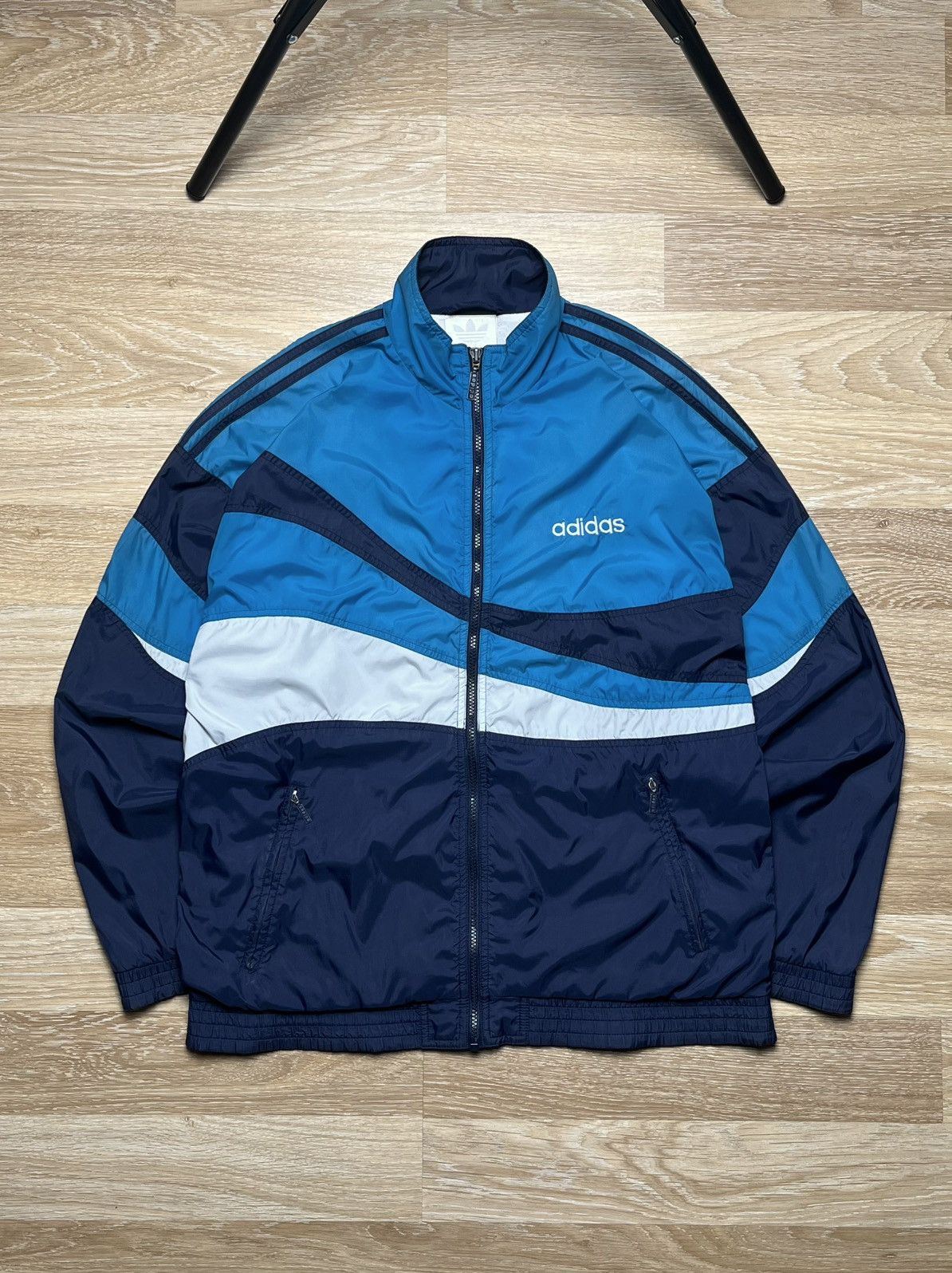 Vintage 90s Adidas Blue White Track Jacket Retro Windbreaker