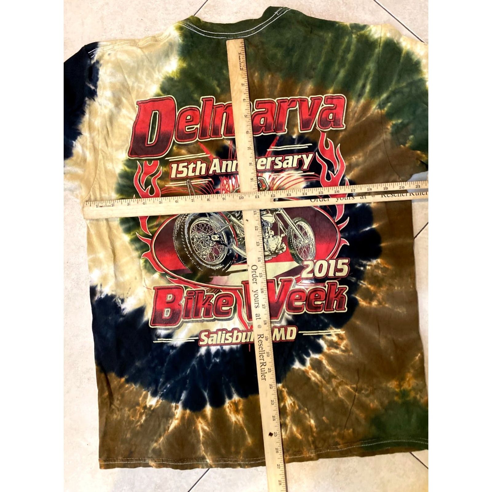 Gildan Gildan T-Shirt 2015 Bike Week Delmarva Tye Dye Tee S/S Crew Men's L Green Vintage Graphic T-Shirt Men Size US L / EU 52-54 / 3 - 6 Thumbnail