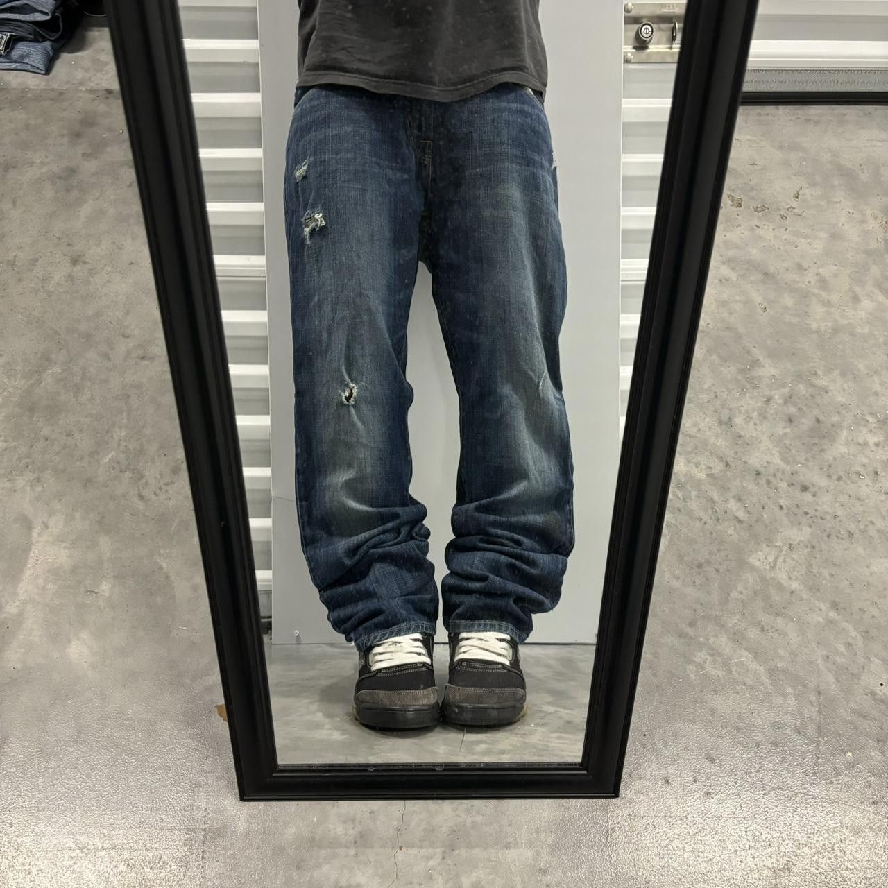 Japanese Brand × Vintage Crazy Vintage Y2K/2000s Grunge Faded Dark Wash Distressed Denim Jeans! Size US 31 - 1 Thumbnail