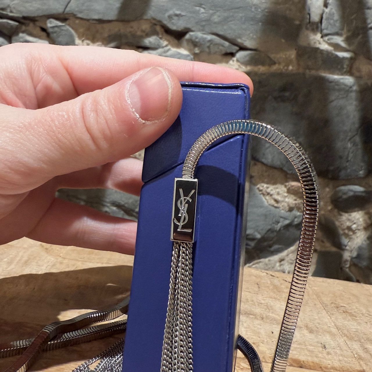 Saint Laurent Paris Saint Laurent Blue Leather Smoking Box Chain Minaudiere Bag Size ONE SIZE - 4 Thumbnail