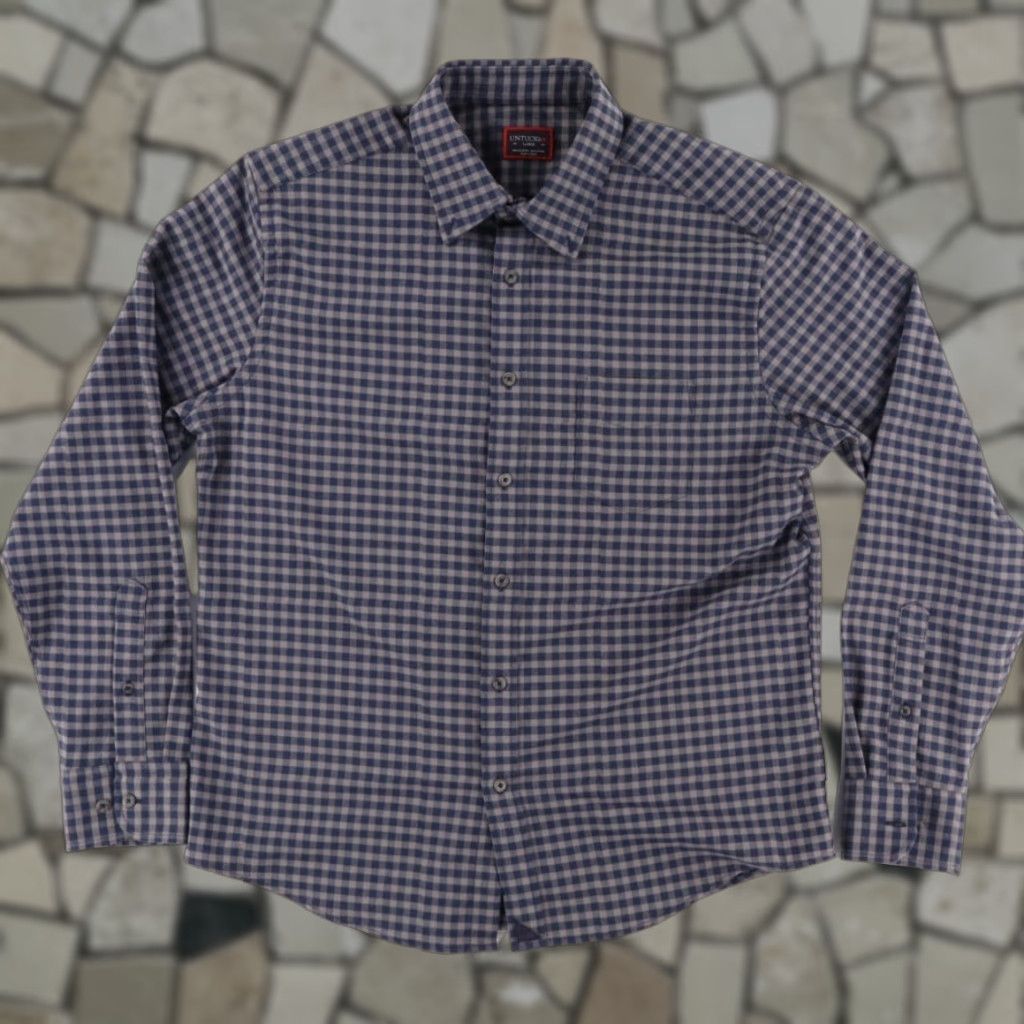UNTUCKit Untuckit Bergstrom Flannel Check Button Up Shirt Navy Men's L Size US L / EU 52-54 / 3 - 1 Thumbnail