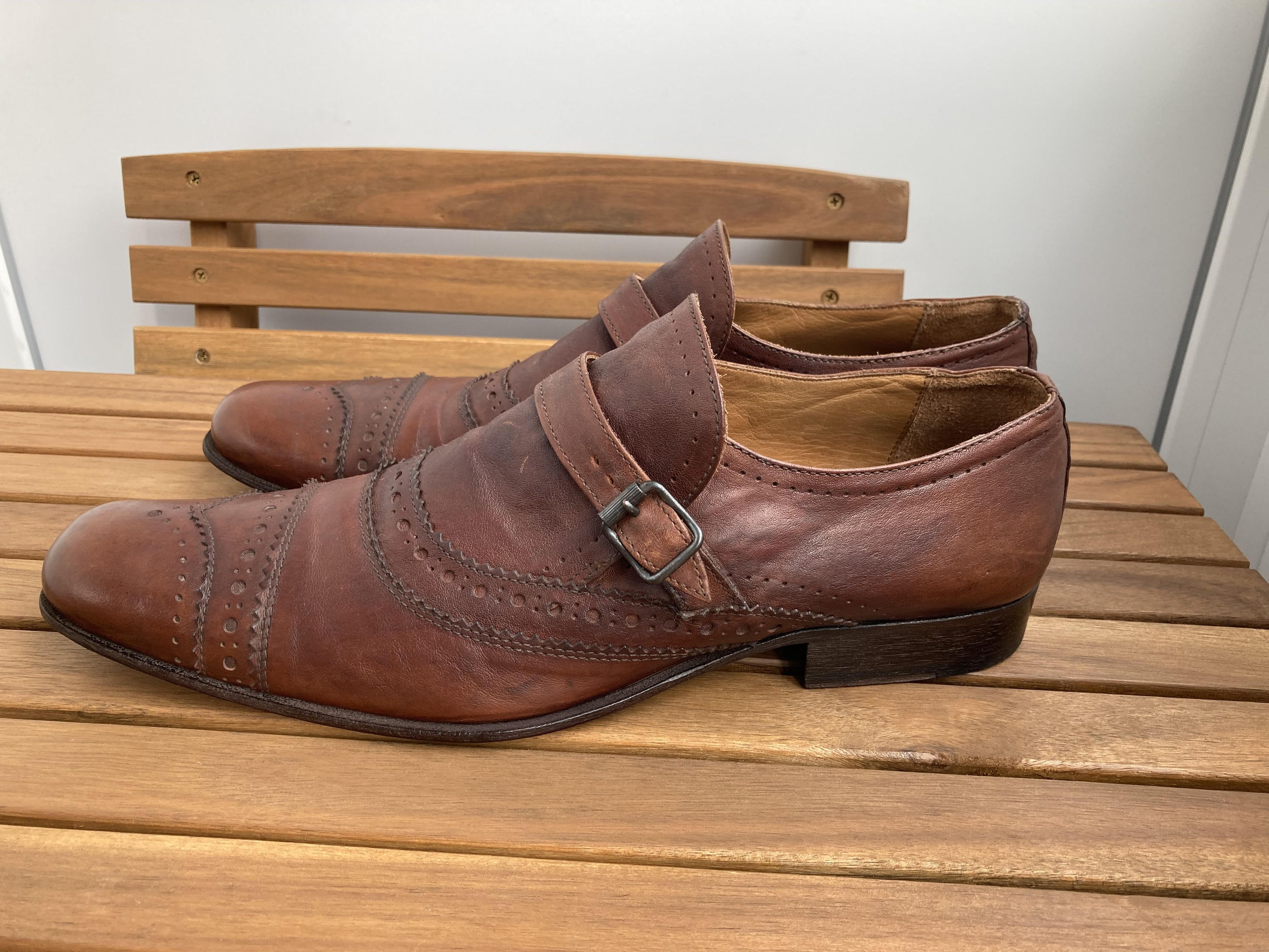 MoMA VTG MOMA Loafer Monk Strap Shoes Brown Leather Buckle Size US 10 / EU 43 - 4 Thumbnail
