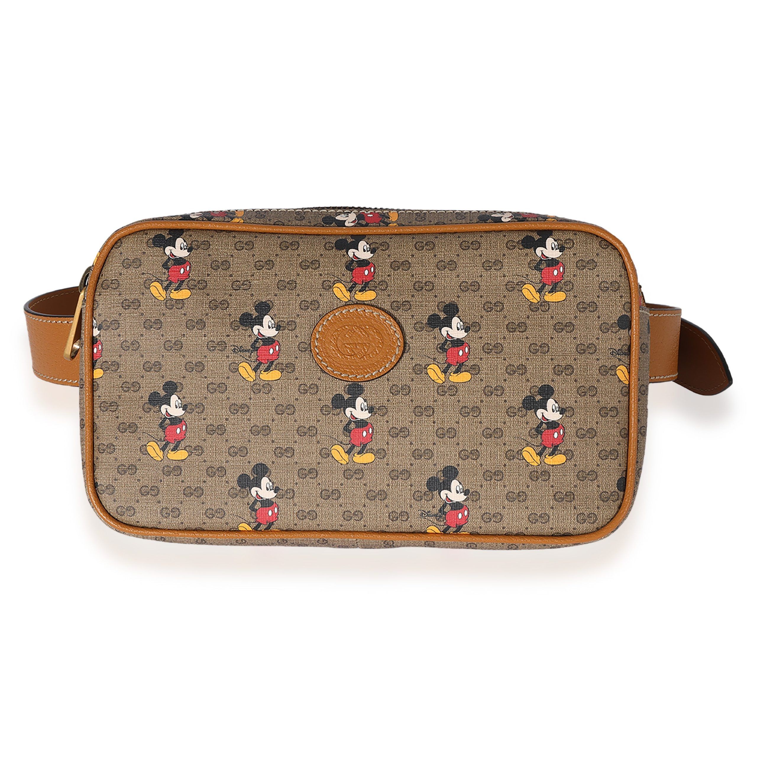 image of Gucci X Disney Vintage GG Supreme Mickey Mouse Belt Bag 90 in Brown, Women's