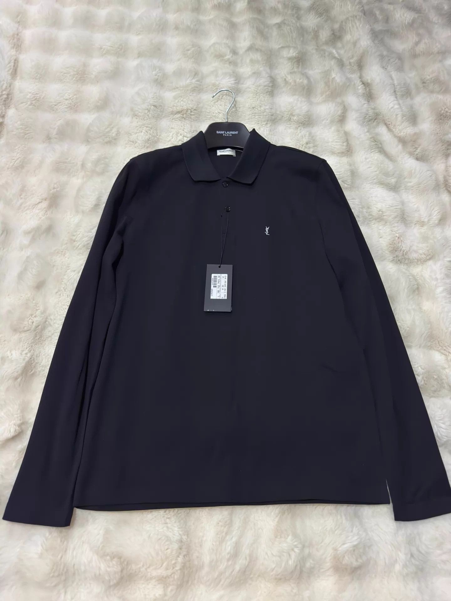 Yves Saint Laurent YSL Classic Long Sleeve Polo M New With Tags White Logo Size US M / EU 48-50 / 2 - 1 Thumbnail
