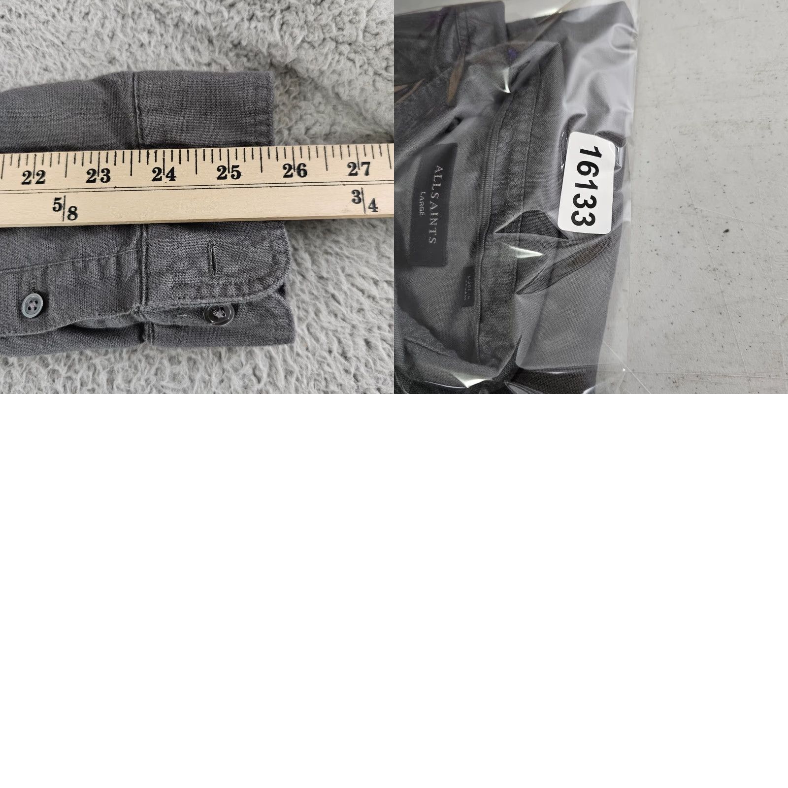 Allsaints AllSaints Shirt Mens Large Slim Grey Stretch Cotton Pocket Button Up Size US L / EU 52-54 / 3 - 8 Thumbnail