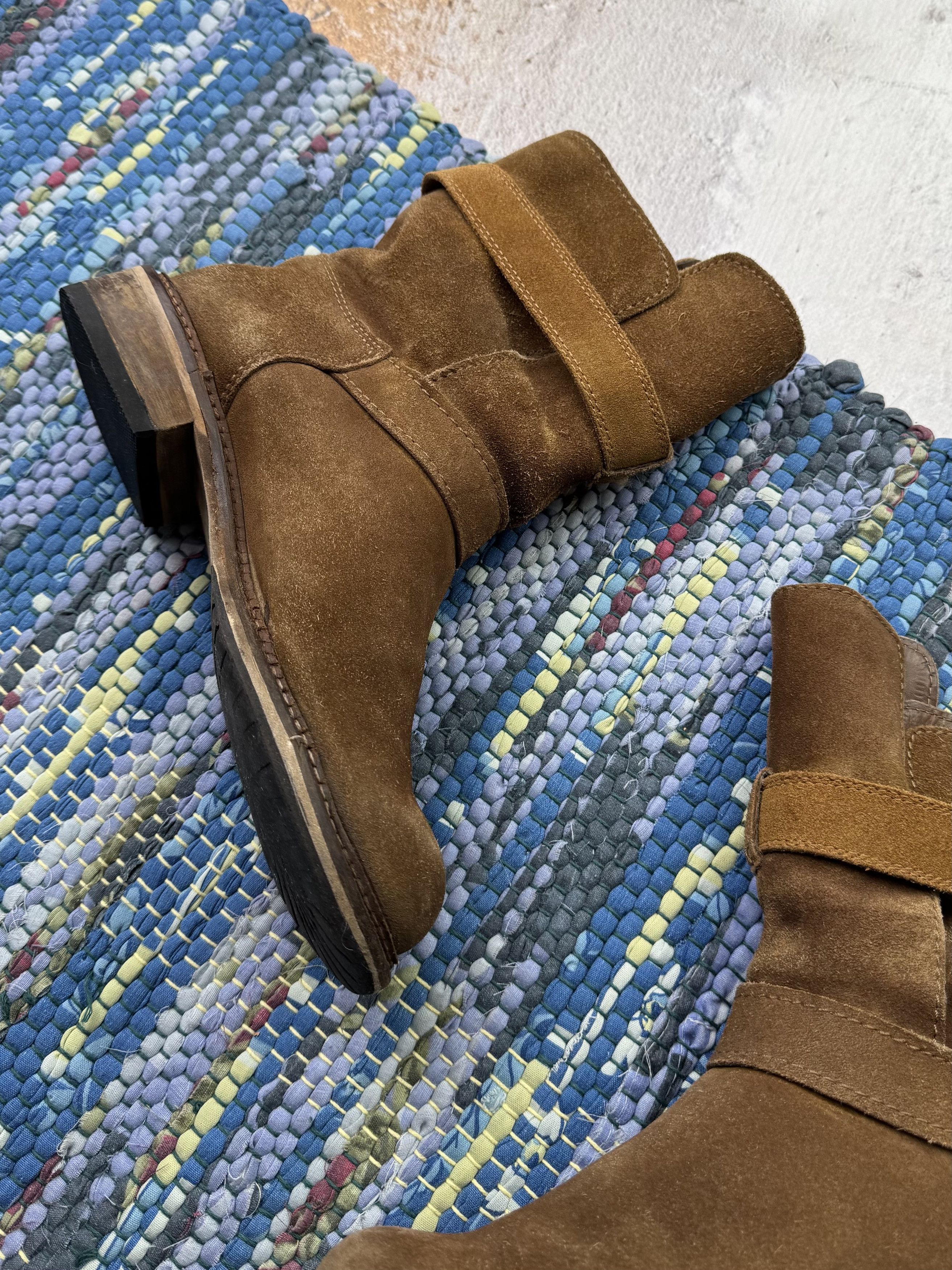 Japanese Brand Vintage Suede Thrashed Boots With Straps A659D14(394) Size US 7 / IT 37 - 5 Thumbnail